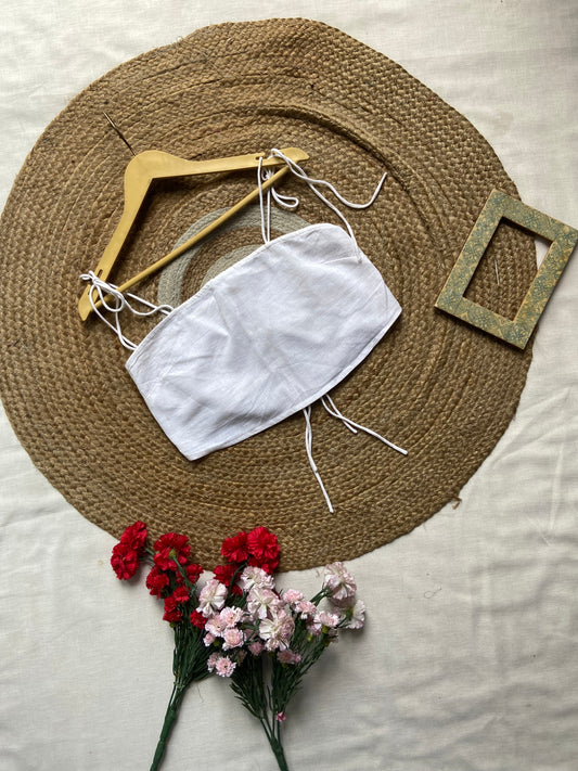 White Cotton Tie-Up Bandeau Top