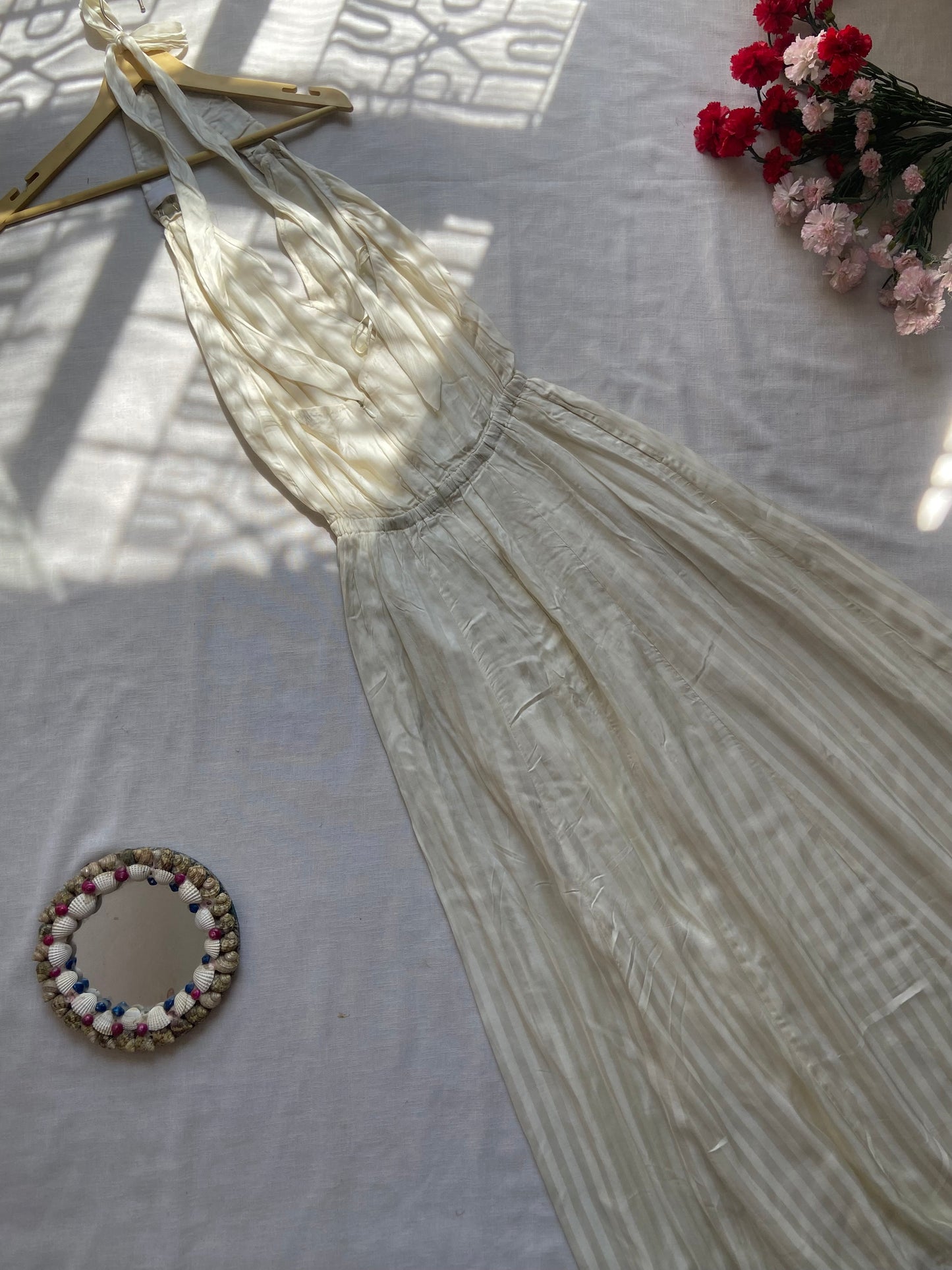 Elegant Cream Halter Neck Maxi Dress