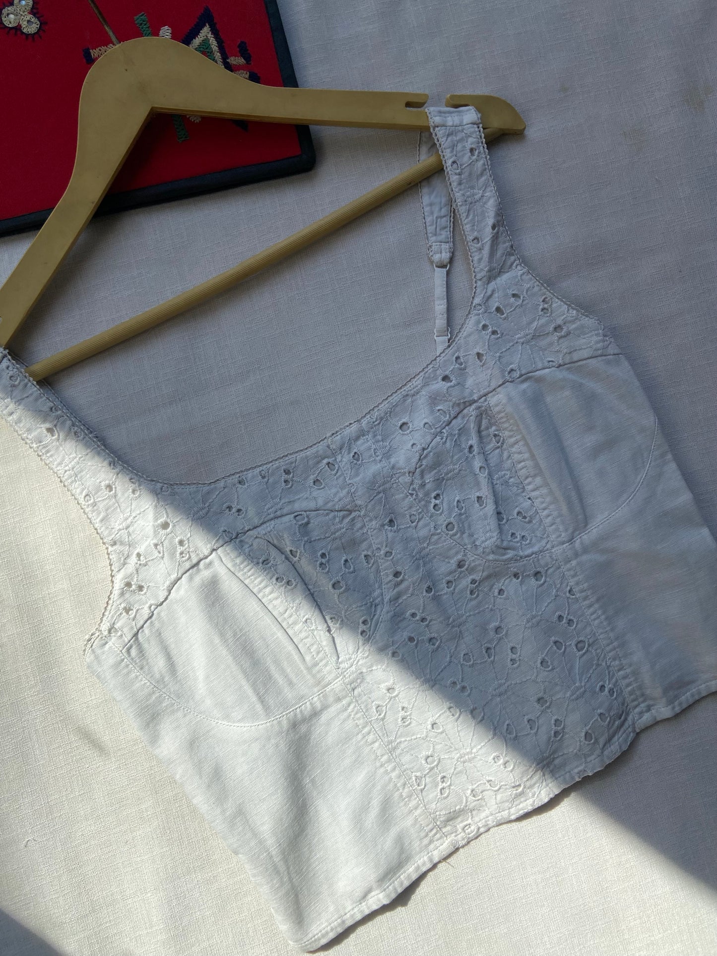 White Cotton Eyelet Embroidered Crop Top