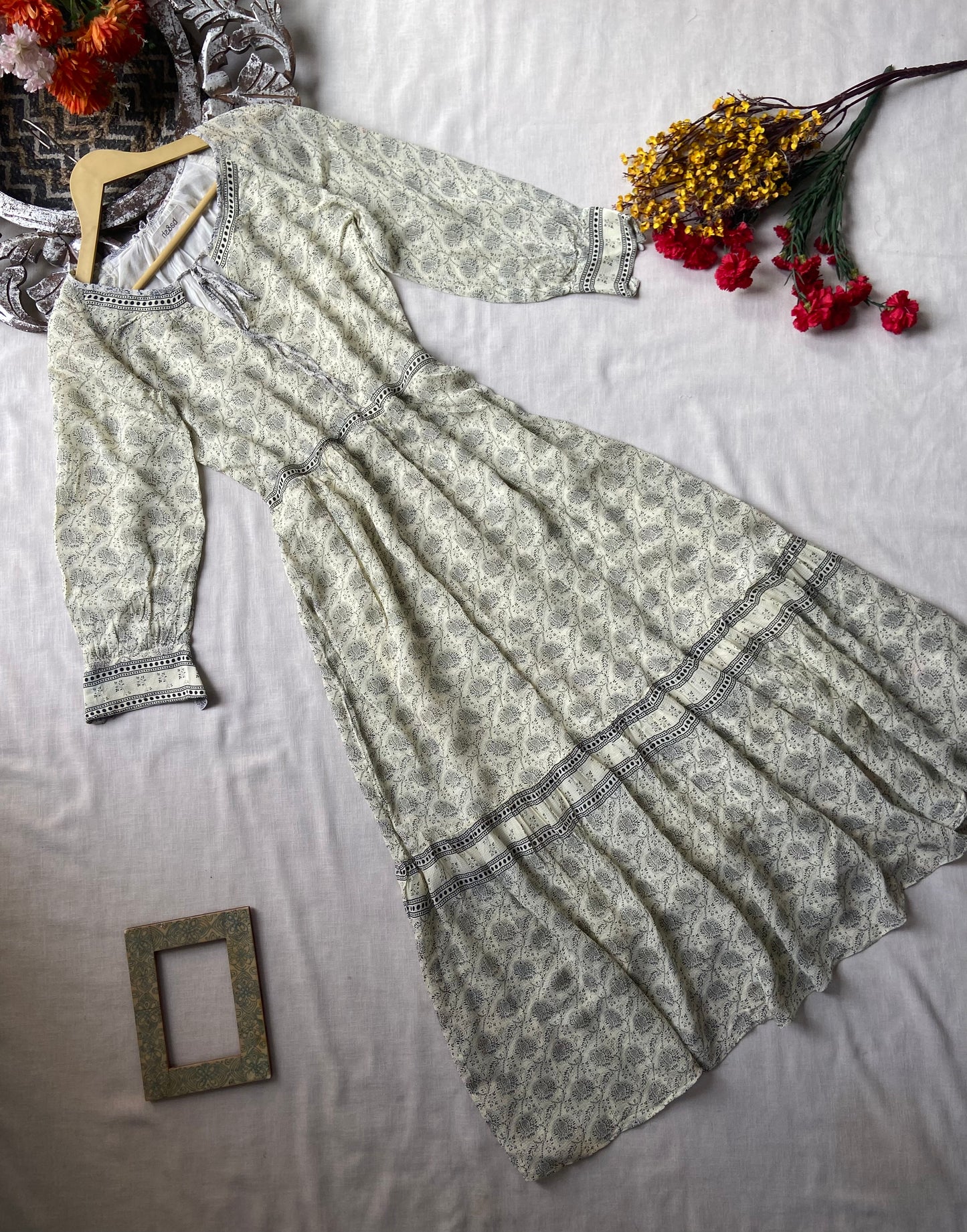 White printed boho maxi dress