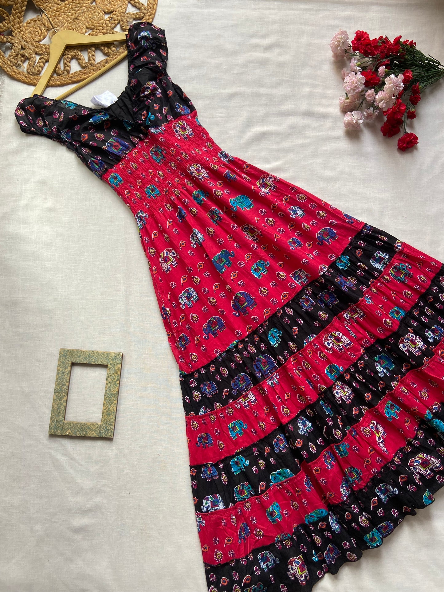 Red And Black Boho Maxi Dress