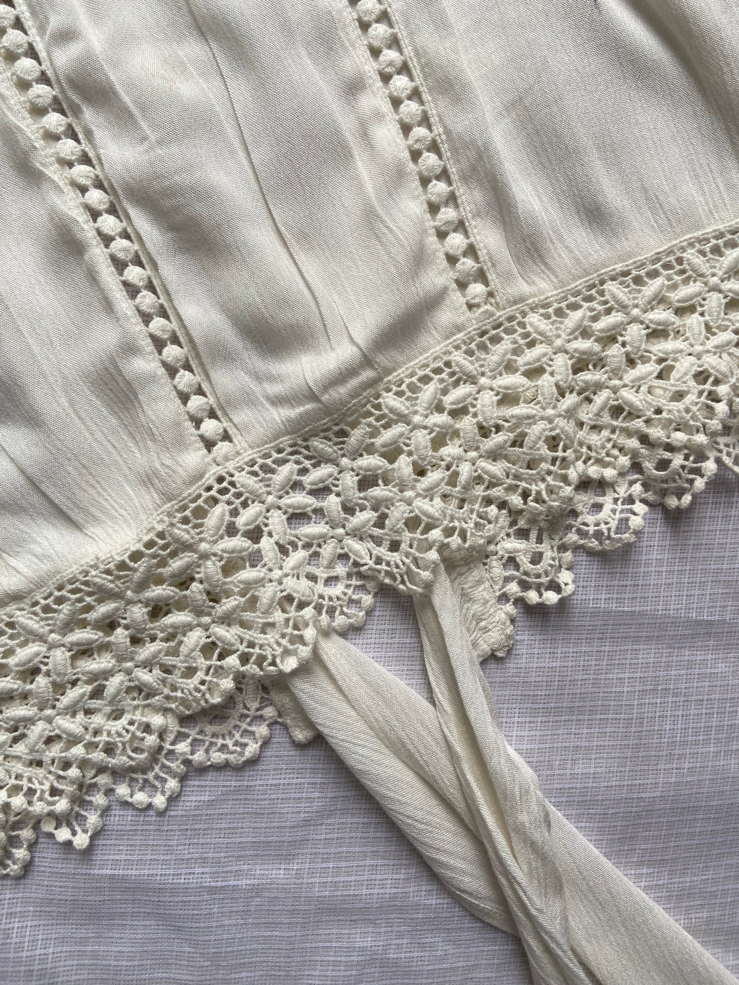 Ivory Boho Lace Trim Crop Top with Tie-Back