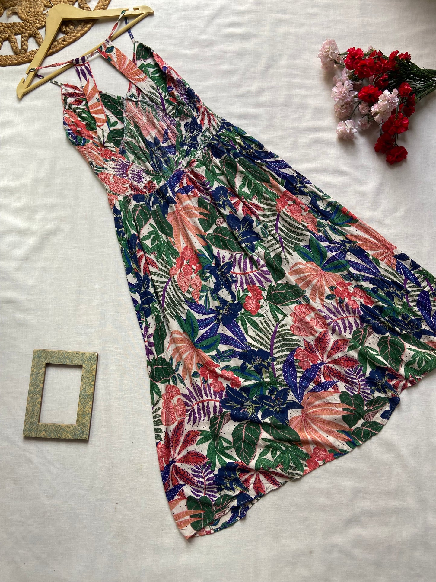 Multi Colour Tropical Print Midi Dress