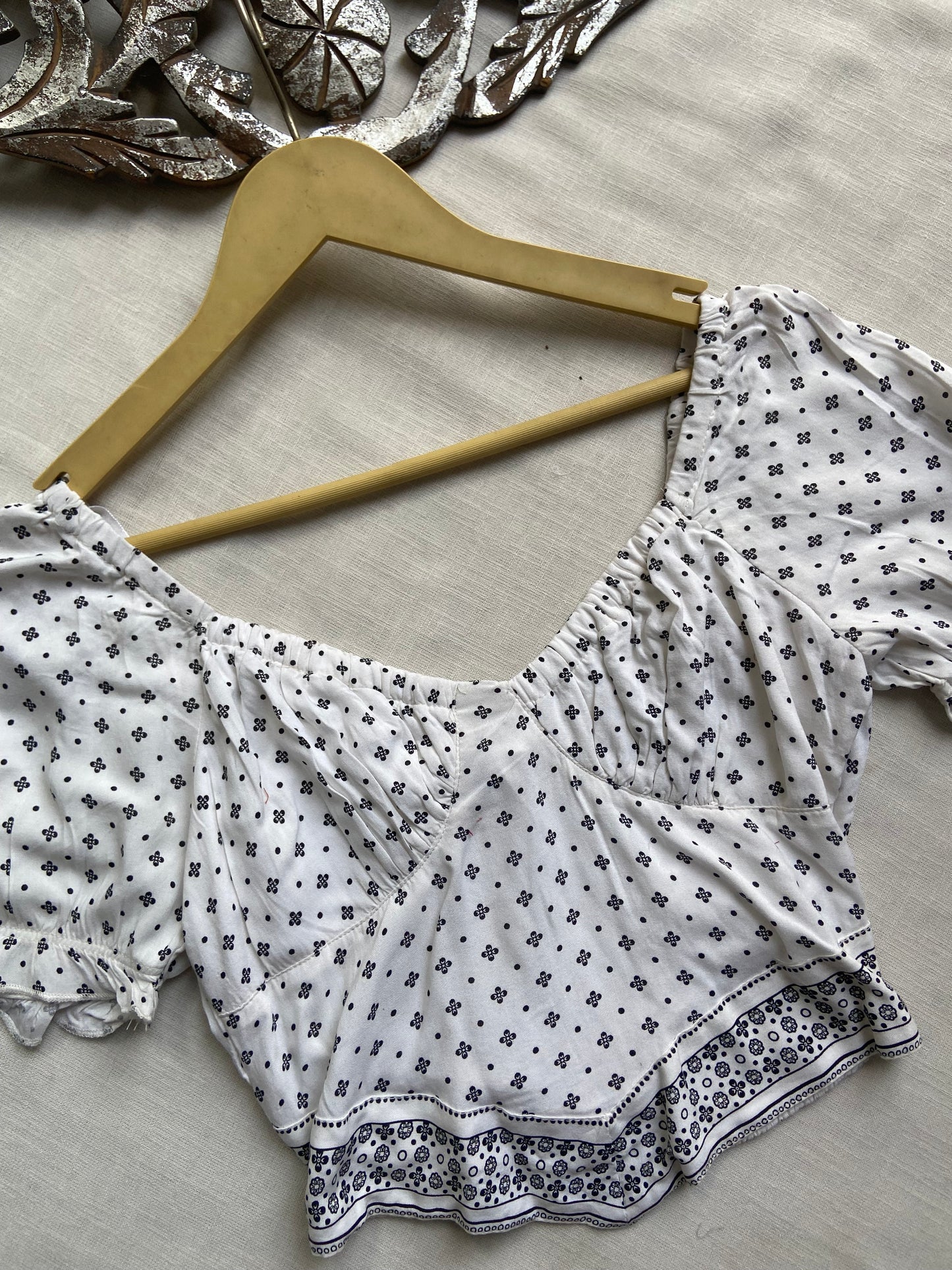 White Printed Crop Top