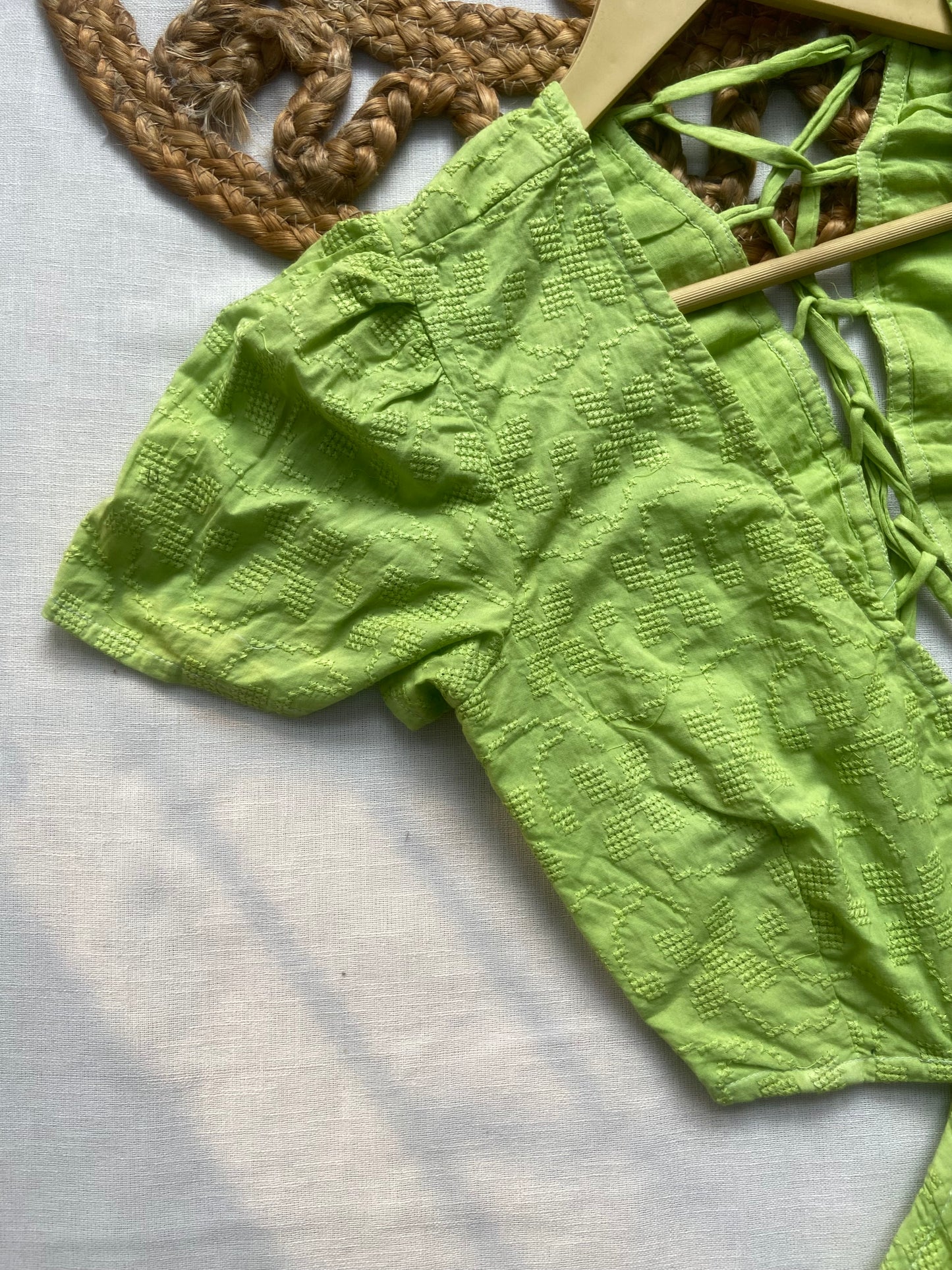 Women’s Lime Green Cut-Out Front Buttoned Dress with Ruffle Hem