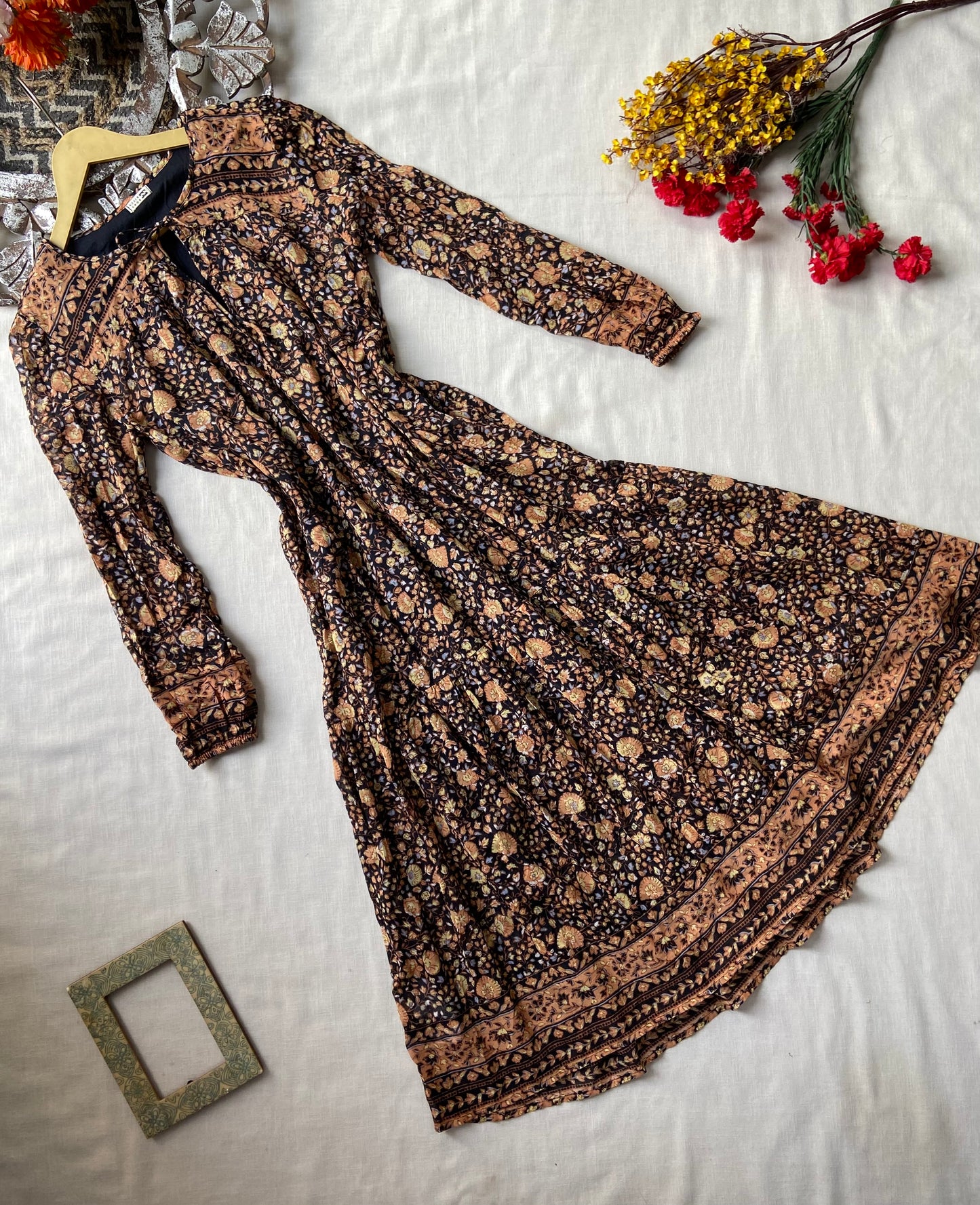 Black floral boho maxi dress