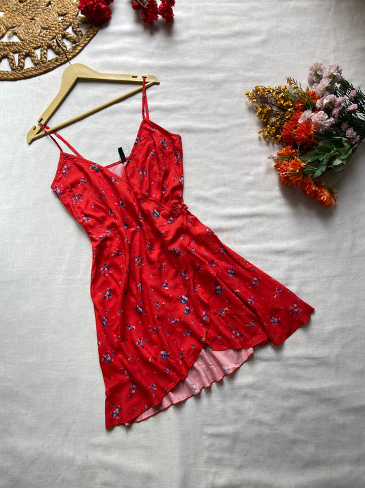 Women's Red Floral Spaghetti Strap Summer Dress