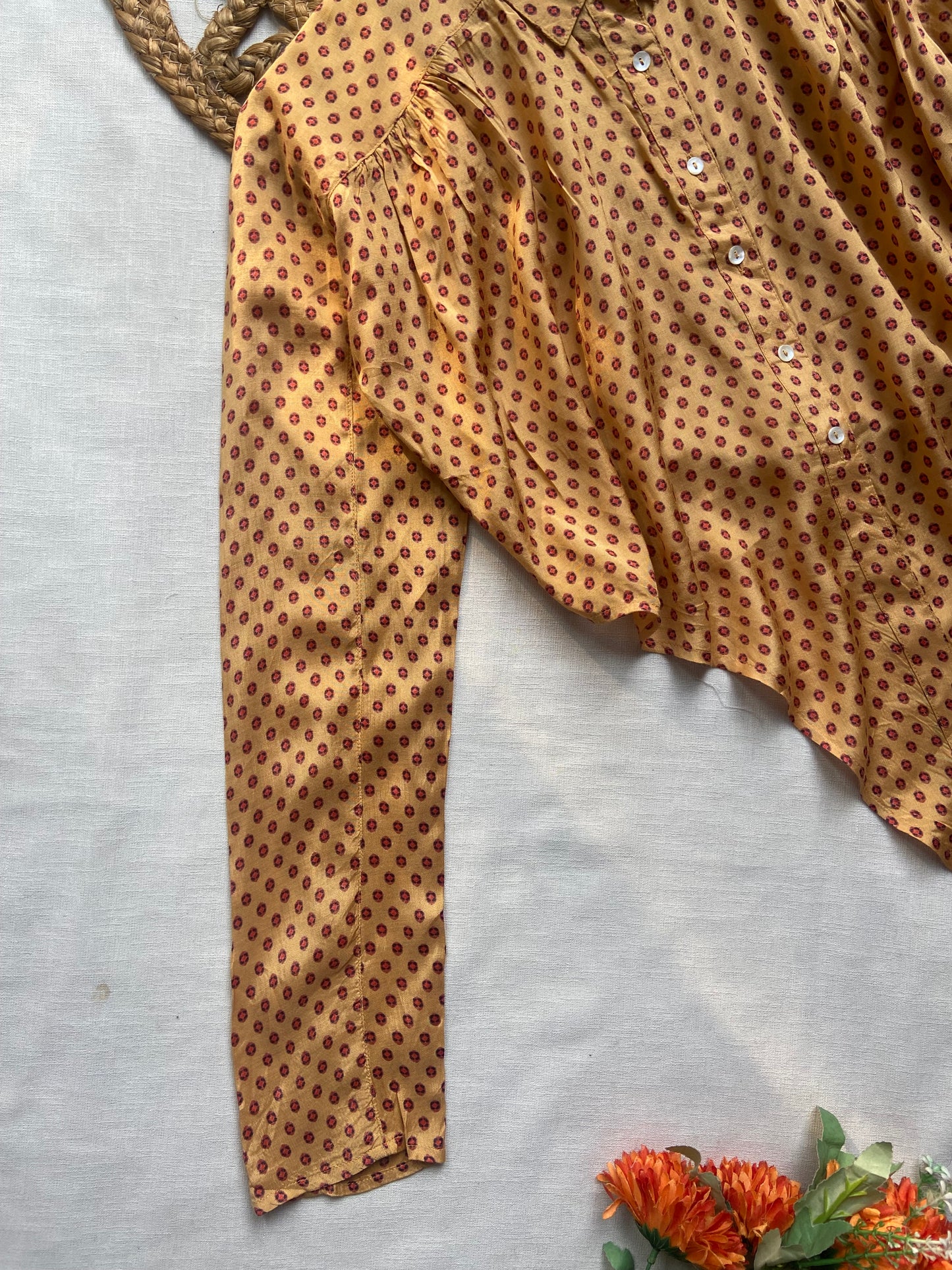 Women’s Mustard Polka Dot Button Down Shirt