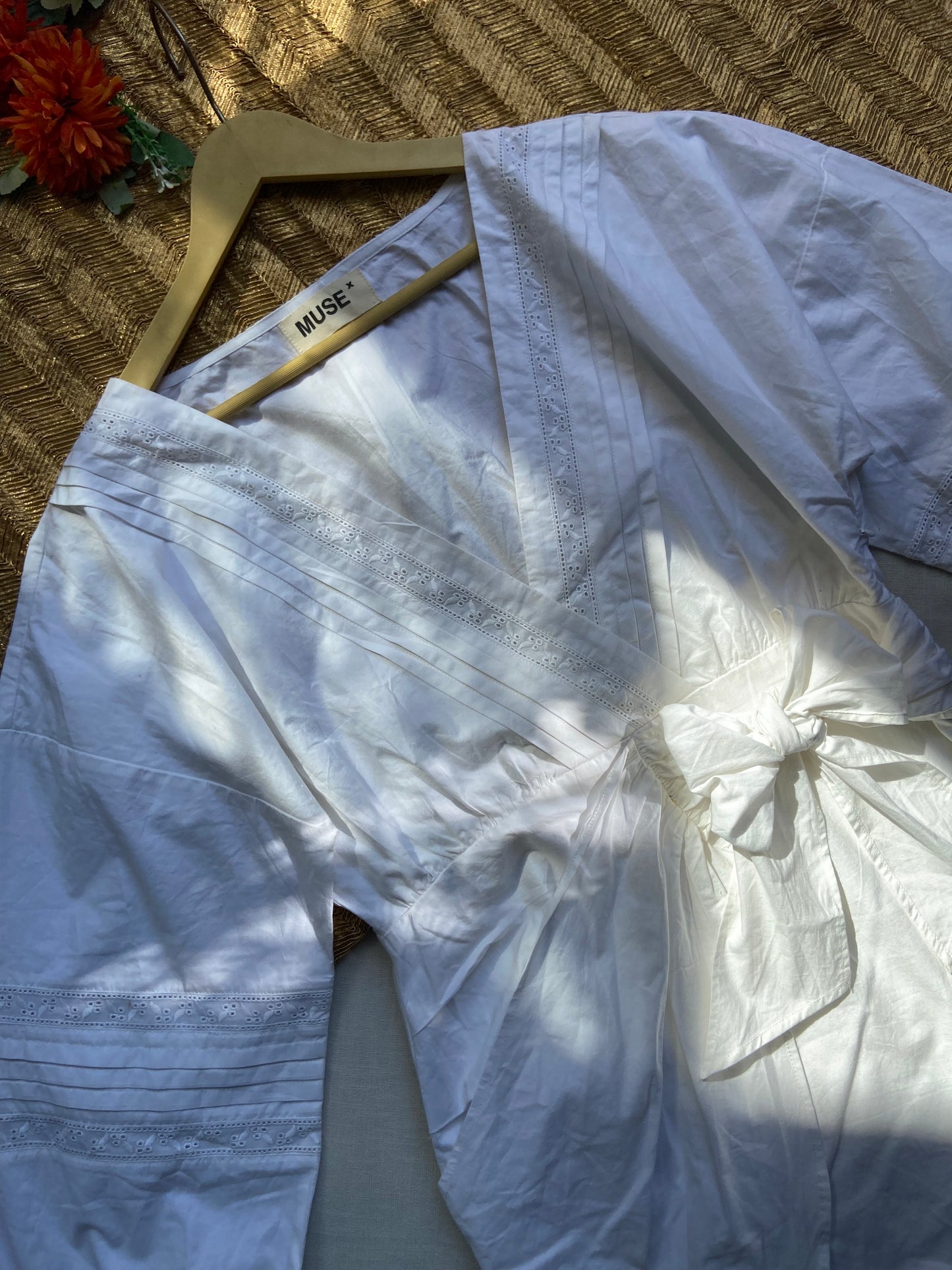 White Cotton Wrap Dress with Long Sleeves