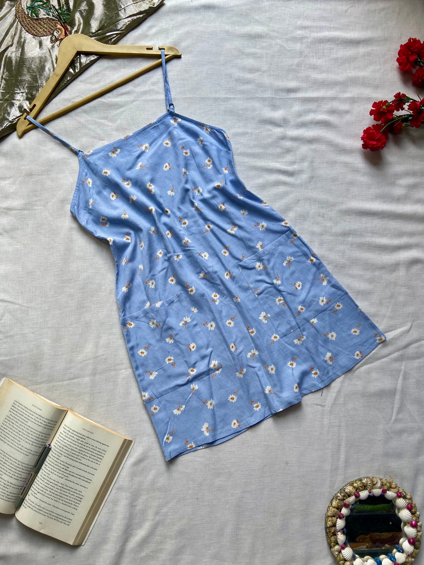 Blue Daisy Print Slip Dress