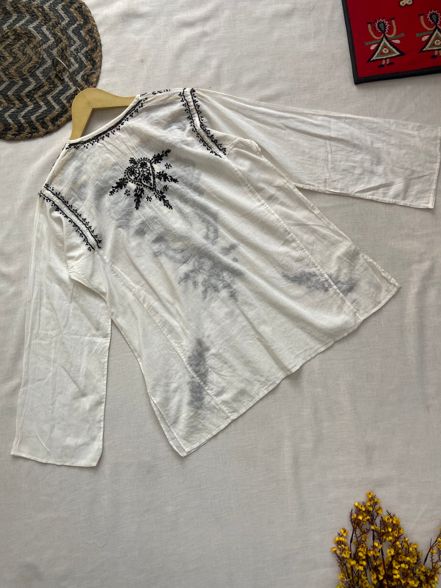 Midnight Leaf Embroidered Tunic Top