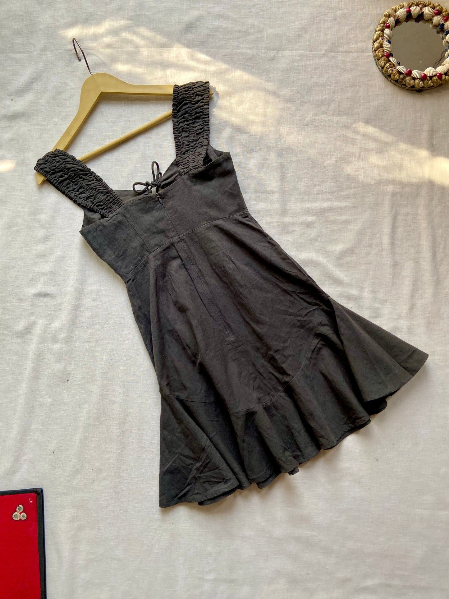 Black Sleeveless Mini Dress with Smocked Straps