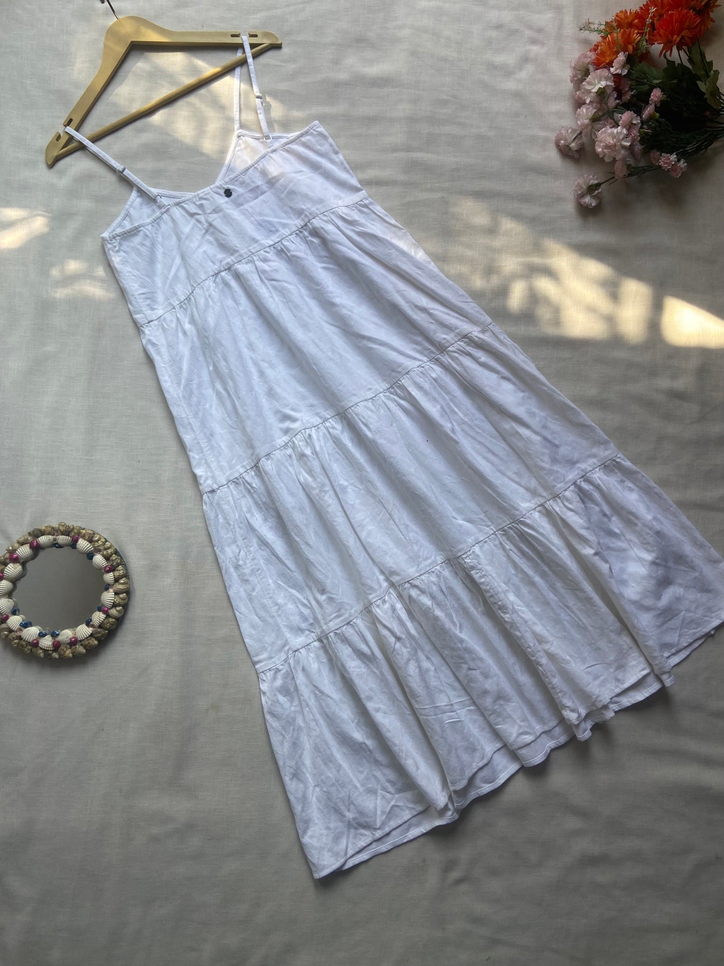 White Tiered Spaghetti Strap Maxi Dress