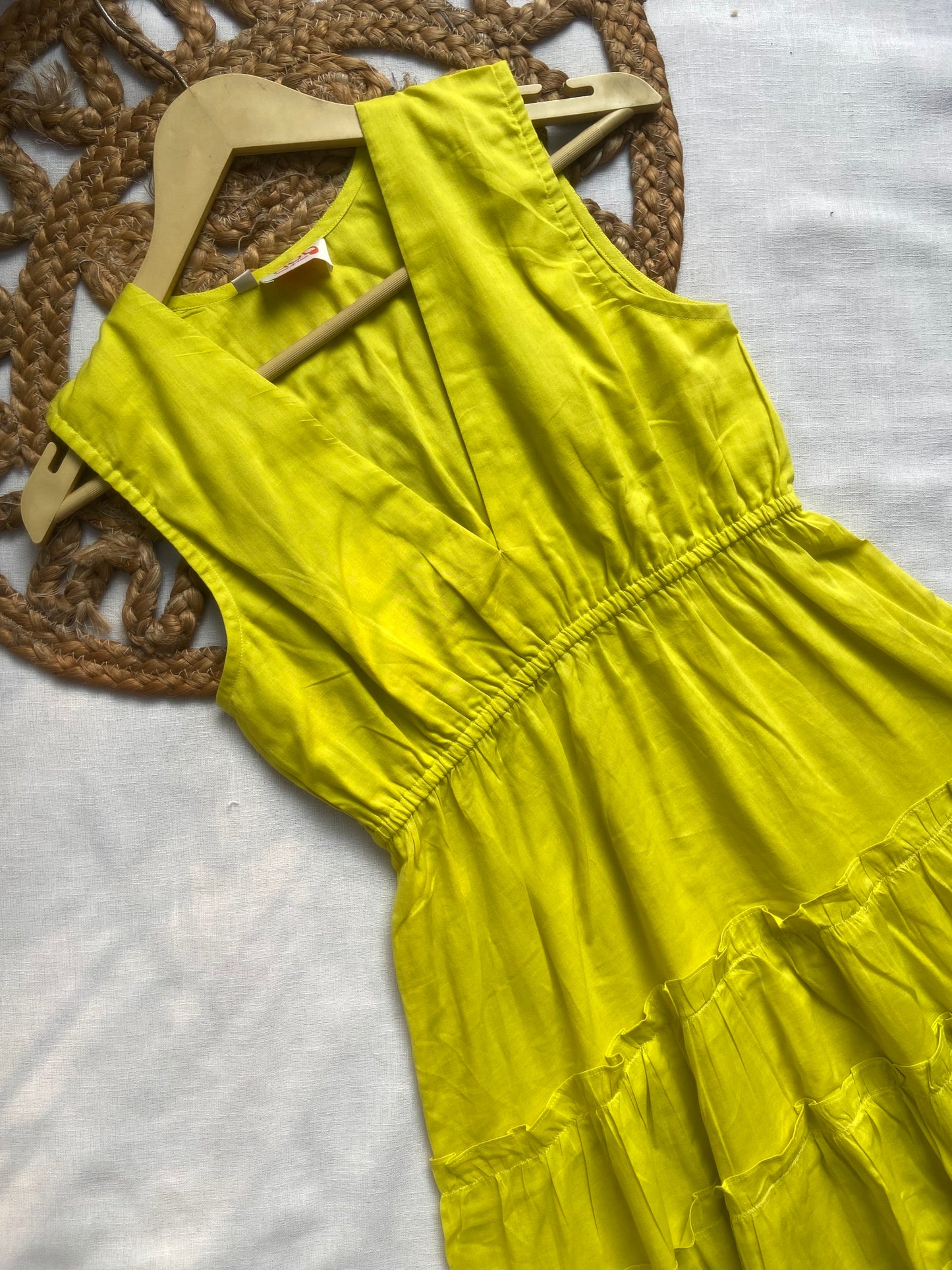 Yellow Sleeveless Tiered Midi Dress for Women