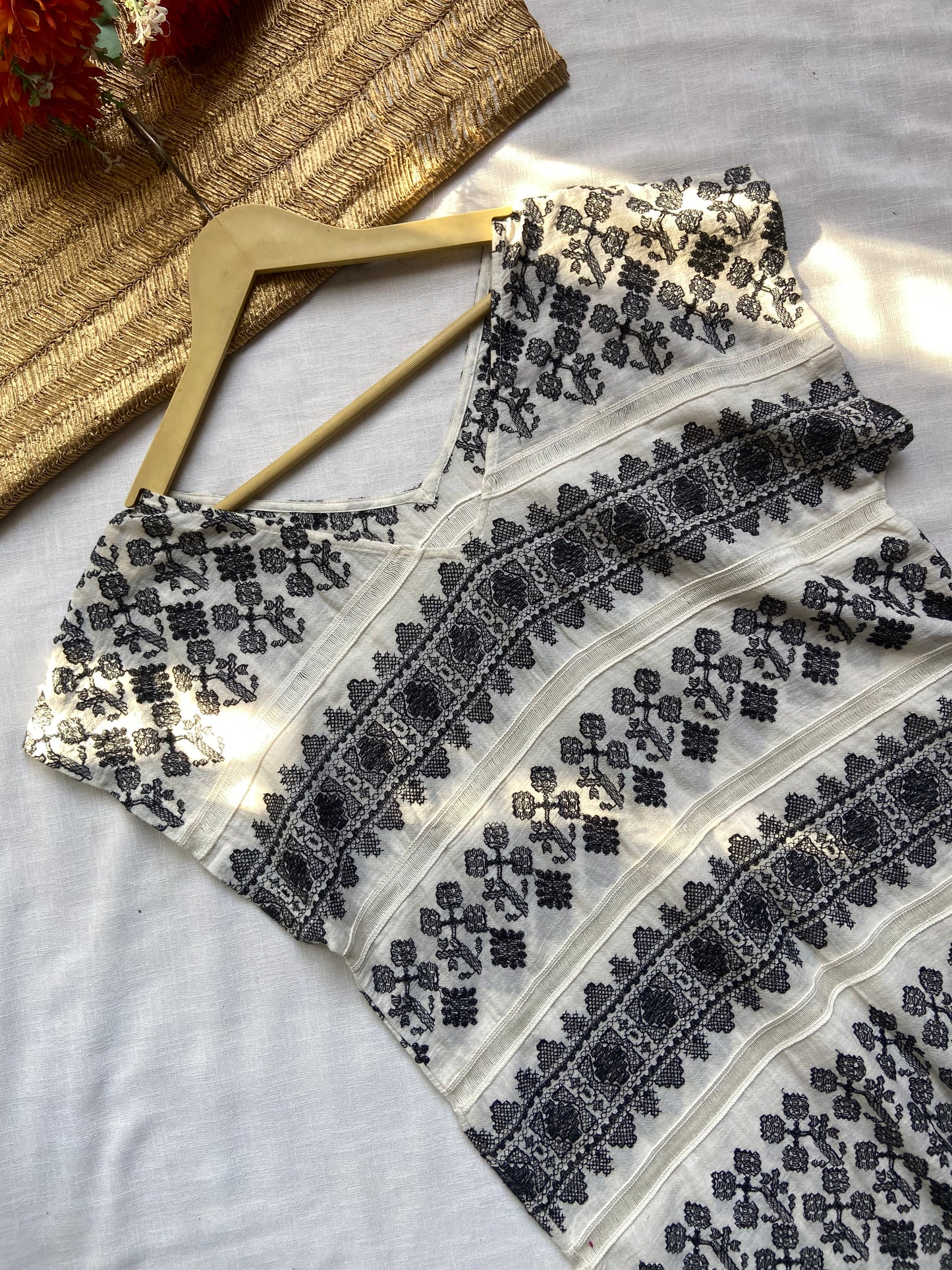 Women's White Striped A-Line Midi Skirt with Bow Belt