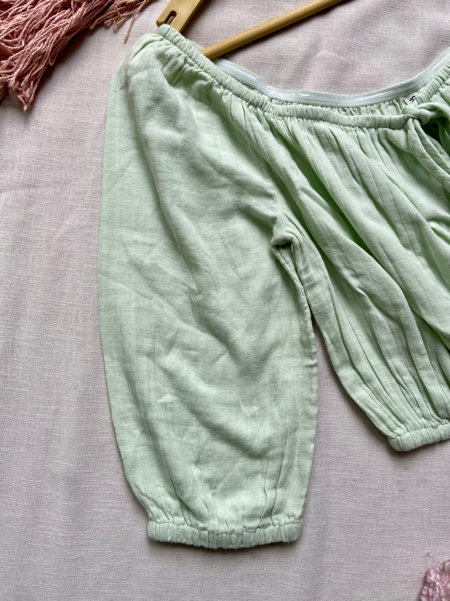 Mint Green Off-Shoulder Smocked Crop Top