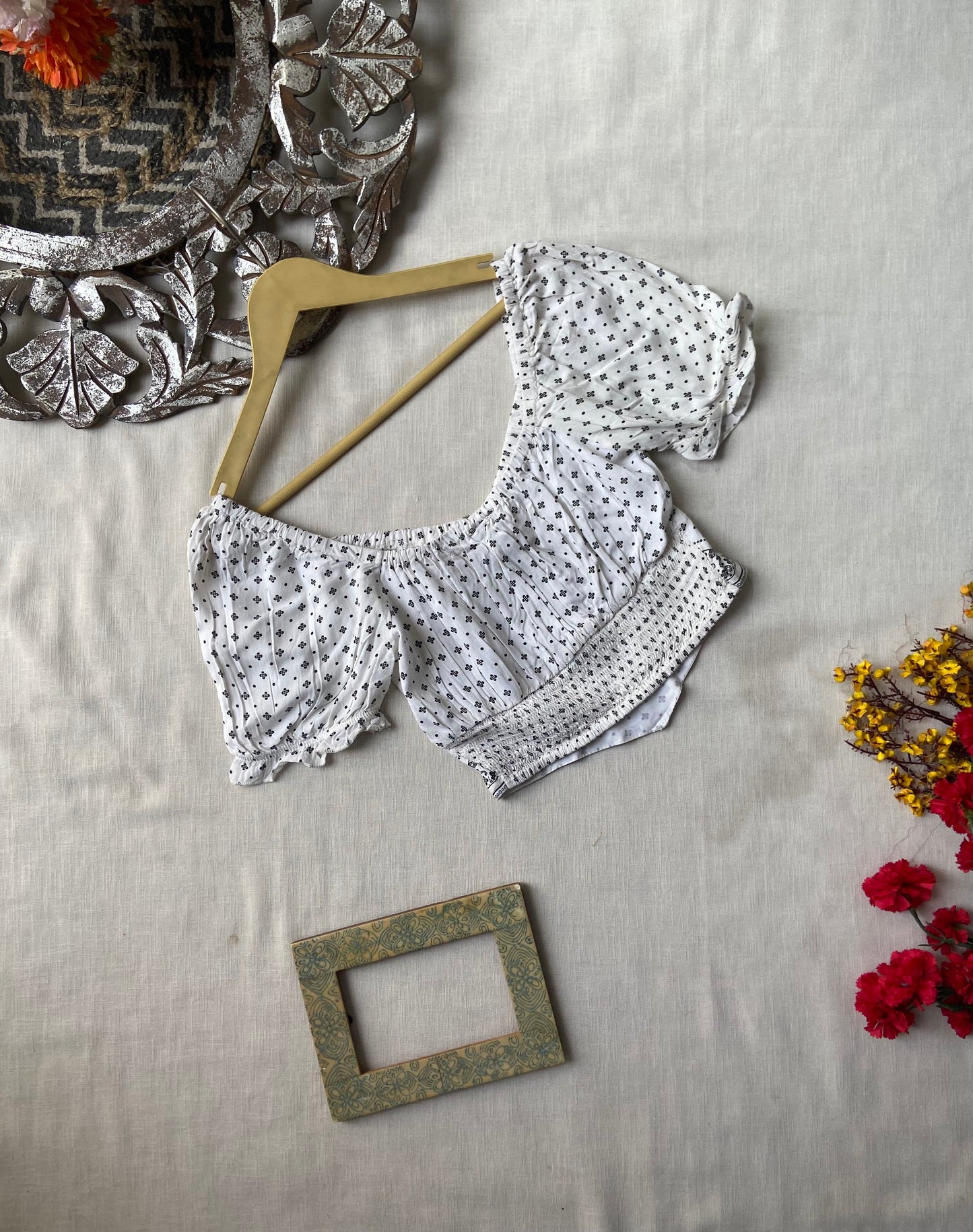 White Printed Crop Top