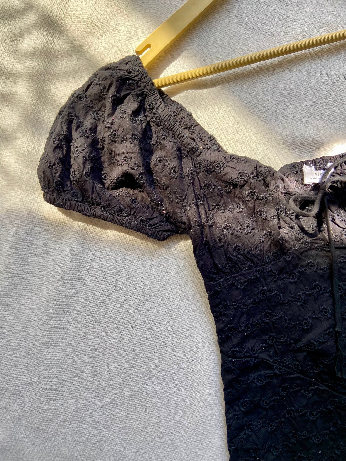 Black Lace Puff Sleeve Mini Dress