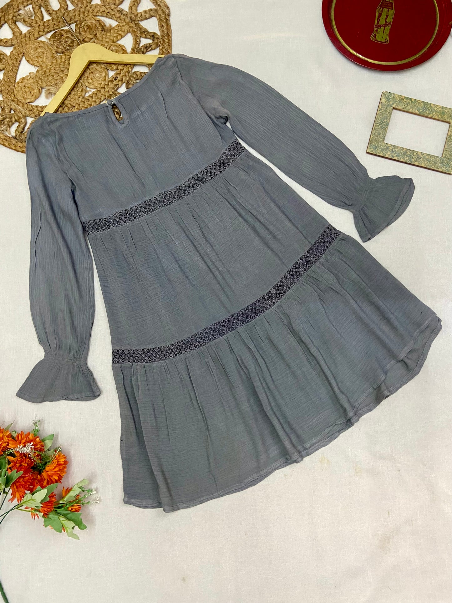 Women’s Grey Long Sleeve A-Line Mini Dress