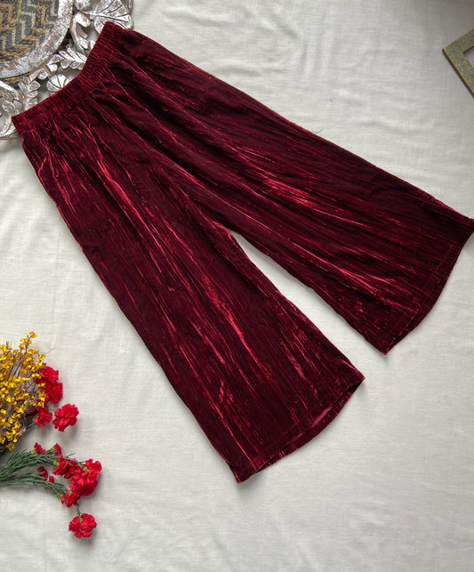 Magenta pleated velvet pants