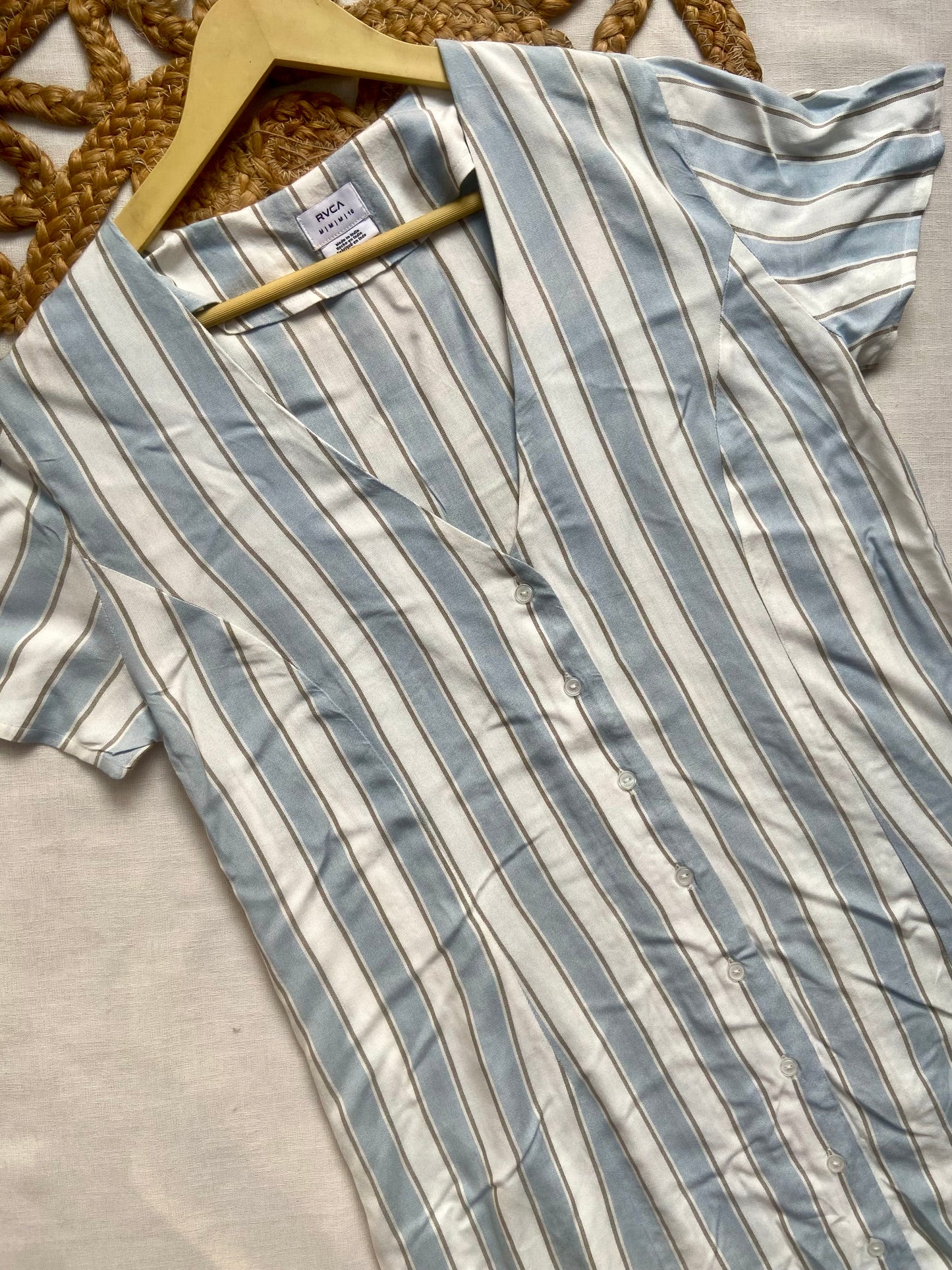Women’s Blue & White Striped Button Down Tunic Dress