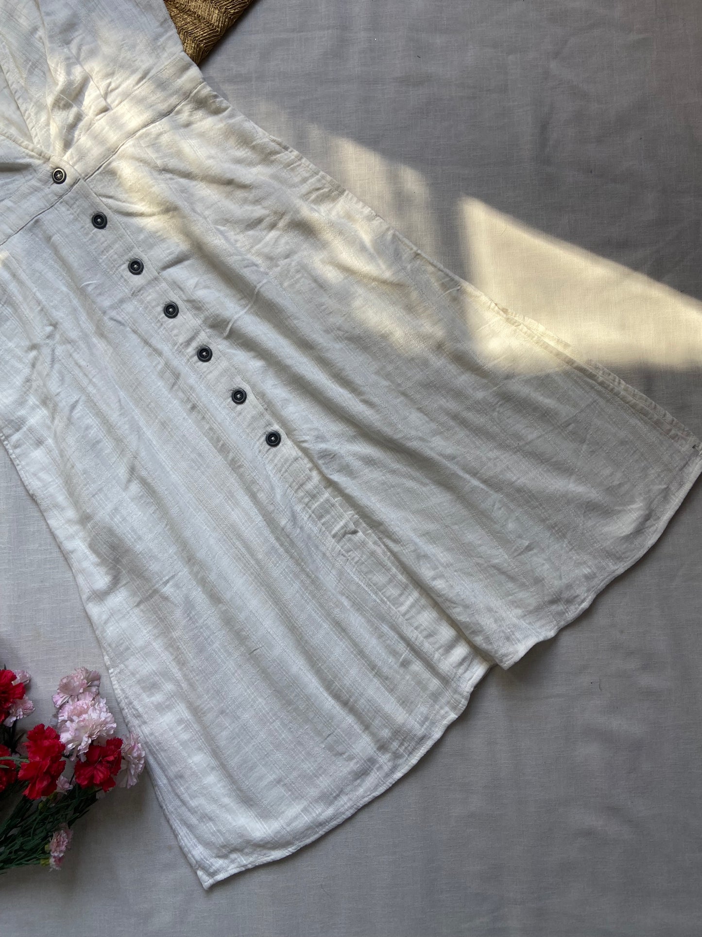 White Button-Down Linen Midi Dress