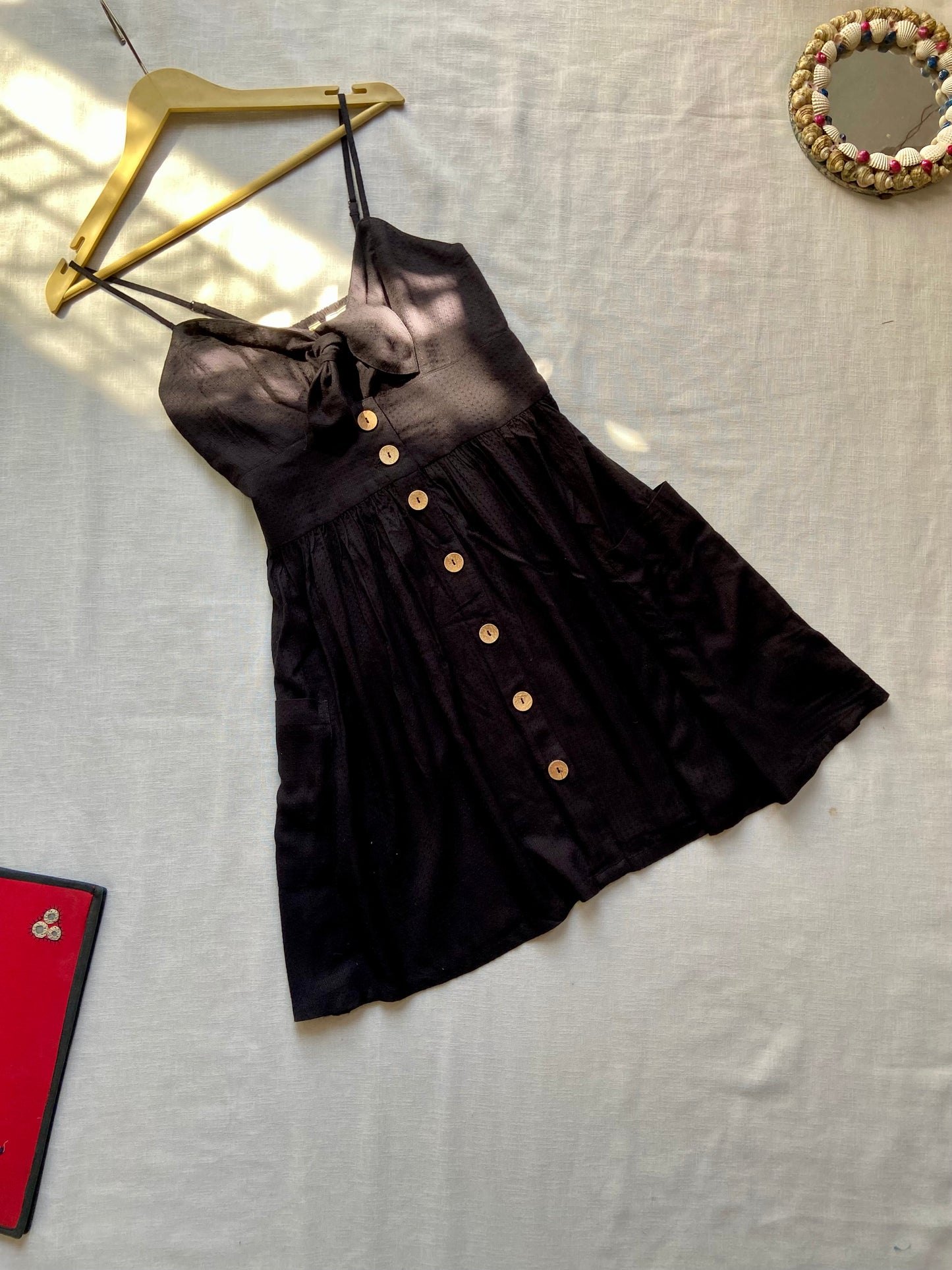 Noir Charm Button-Down Mini Dress