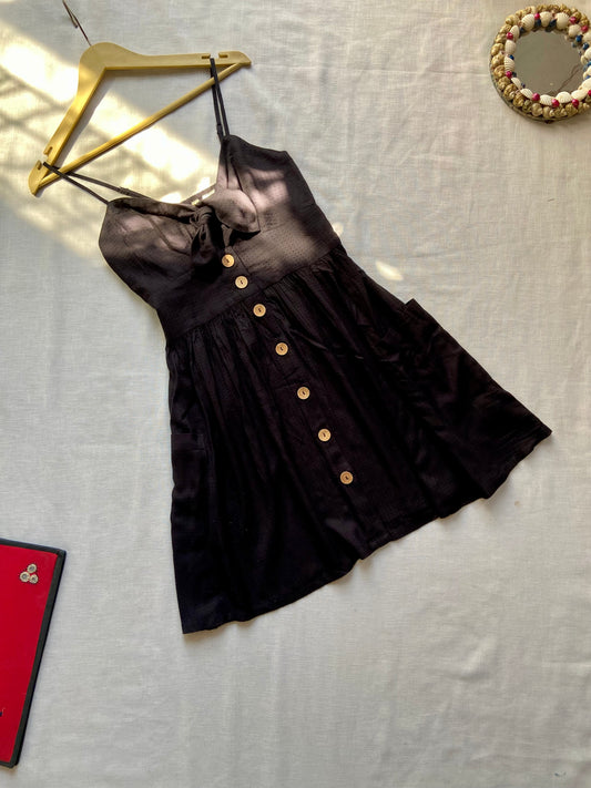 Noir Charm Button-Down Mini Dress