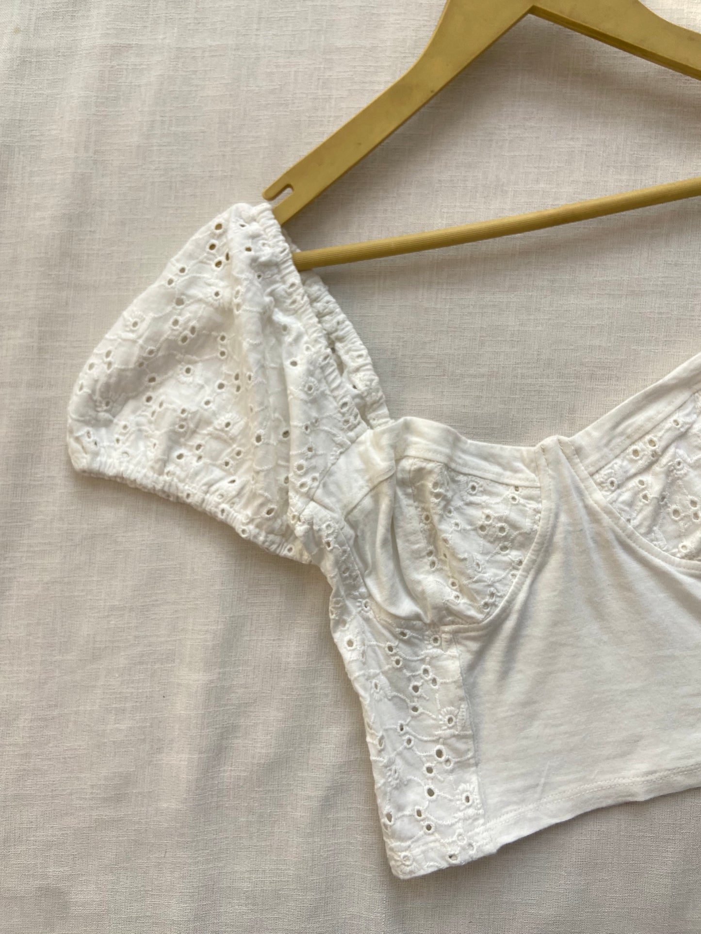 White Eyelet Puff Sleeve Crop Top