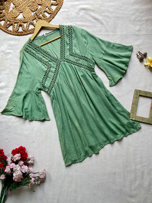 Green Lace Detailed Mini Dress