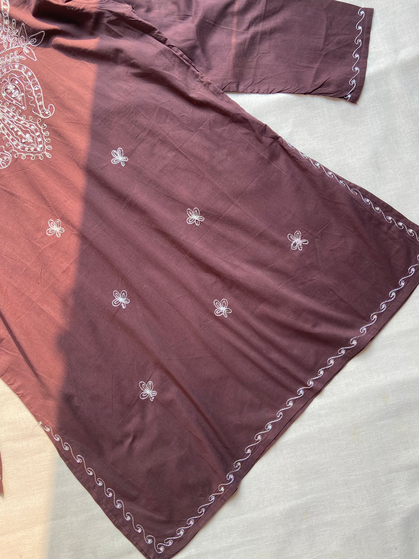 Women’s Maroon Embroidered Cotton Kurti