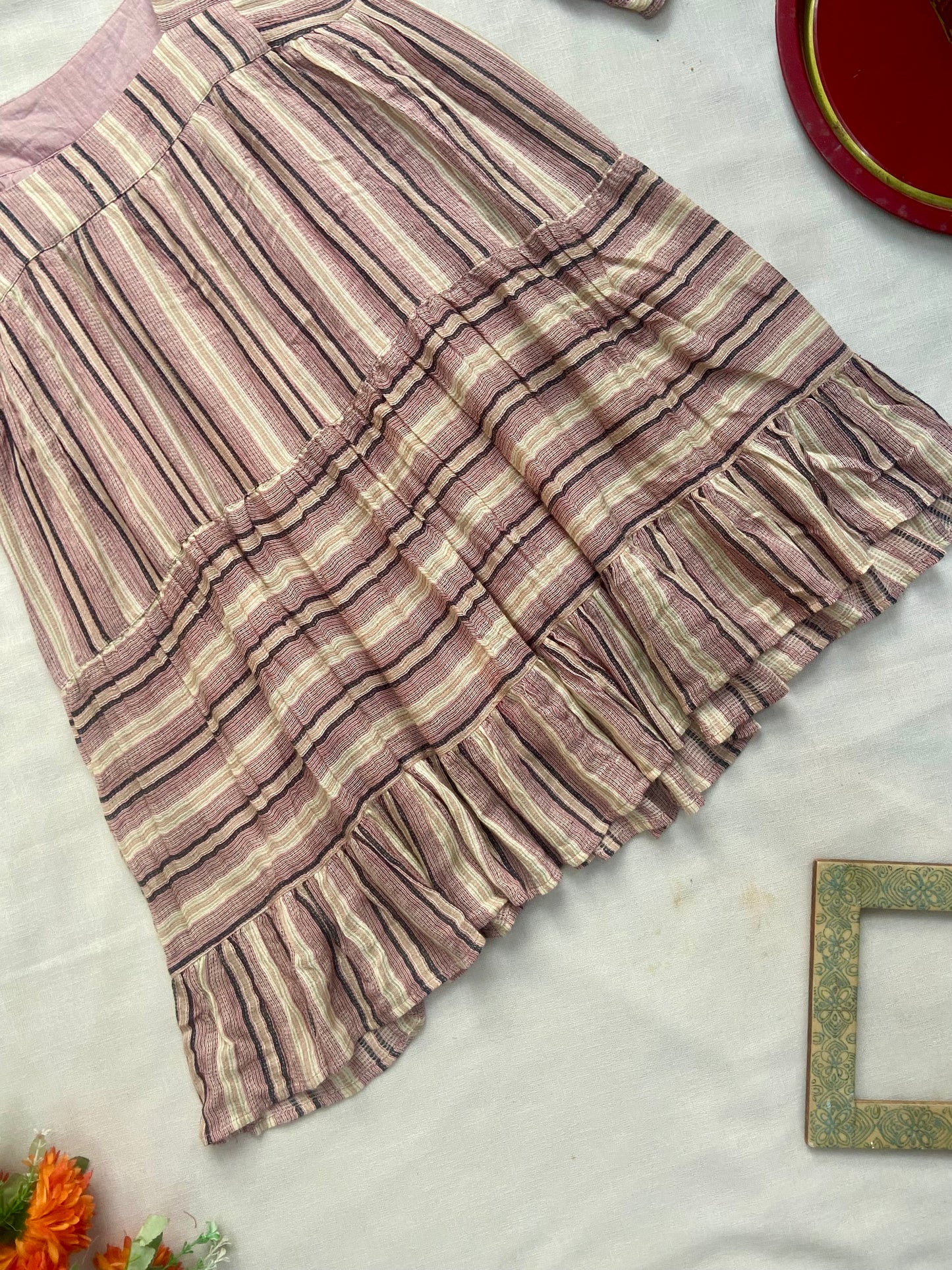 Women’s Striped Flared Sleeve Tunic Top with Ruffle Hem