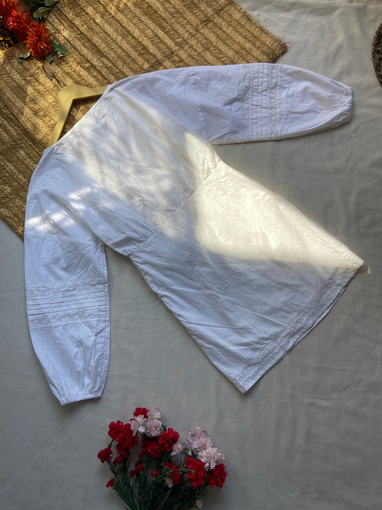 White Cotton Wrap Dress with Long Sleeves