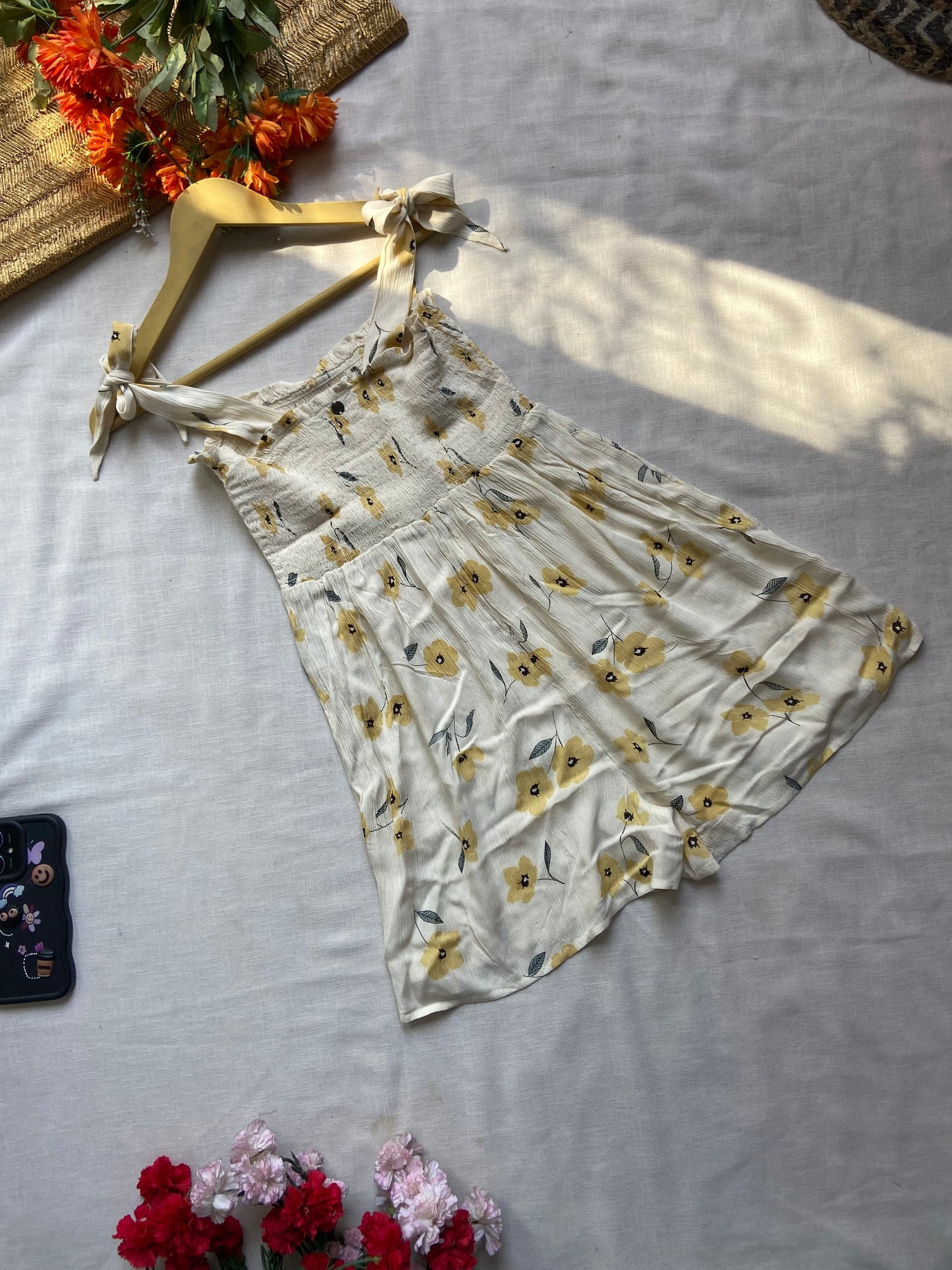 Floral Smocked Dress with Tie-Up Straps