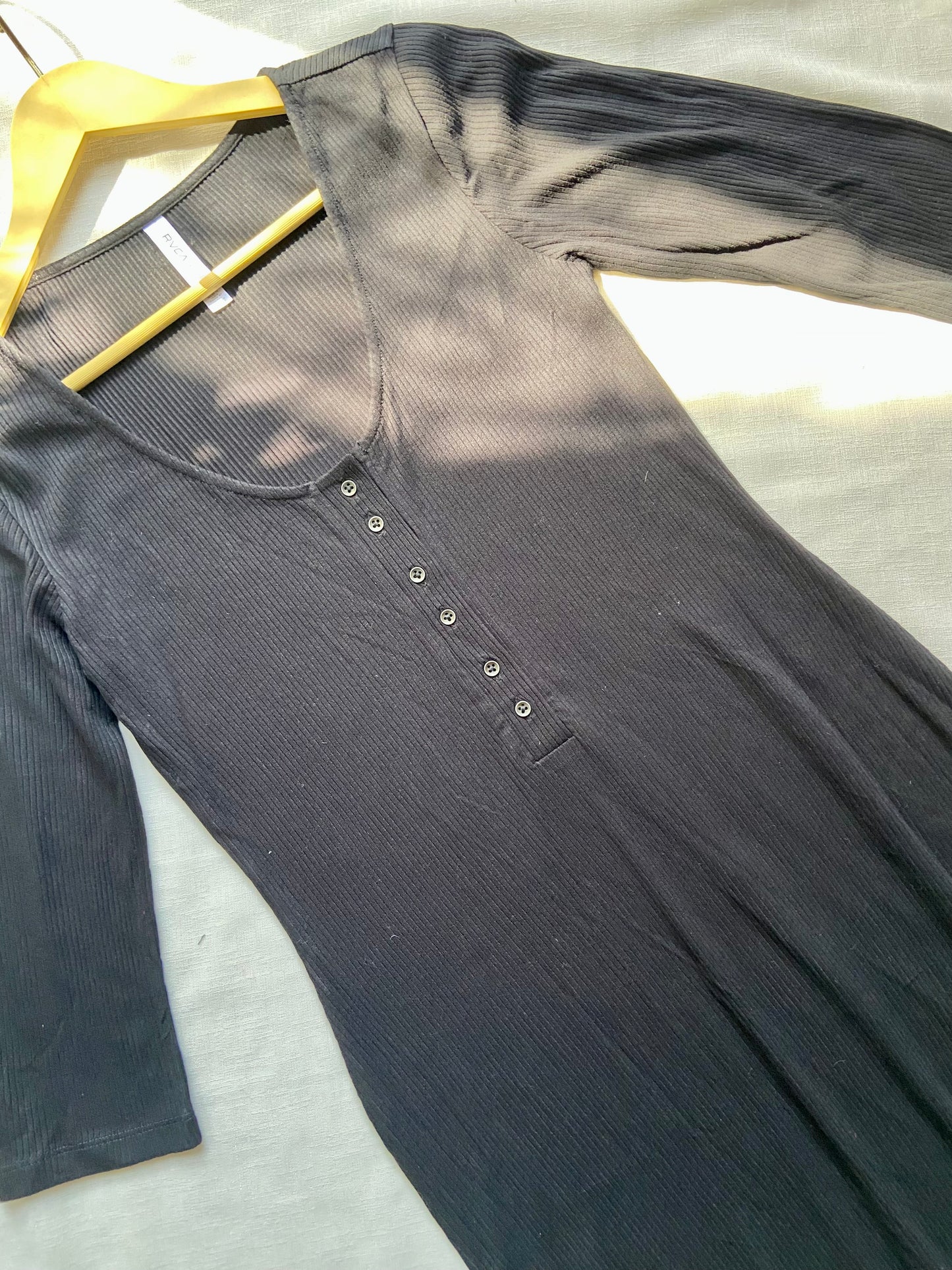 Black Ribbed Button-Front Dress
