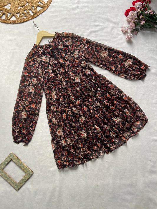 Black Floral Boho Beach Mini Dress