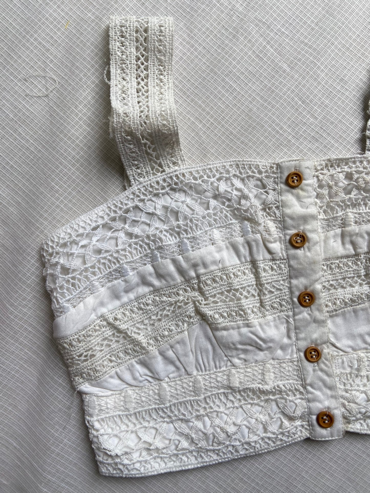 Handcrafted Beaded Floral Mini Bag with White Lace Crop Top