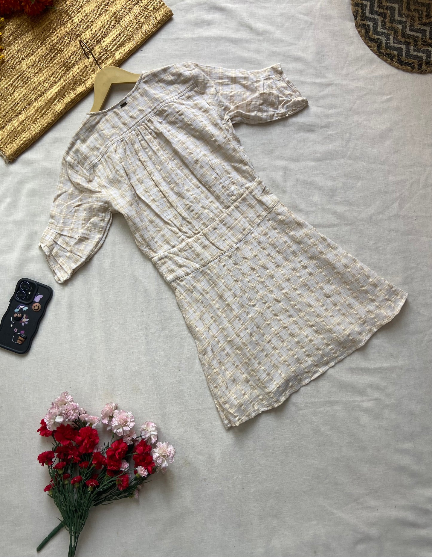 Casual Plaid Button-Detail Mini Dress