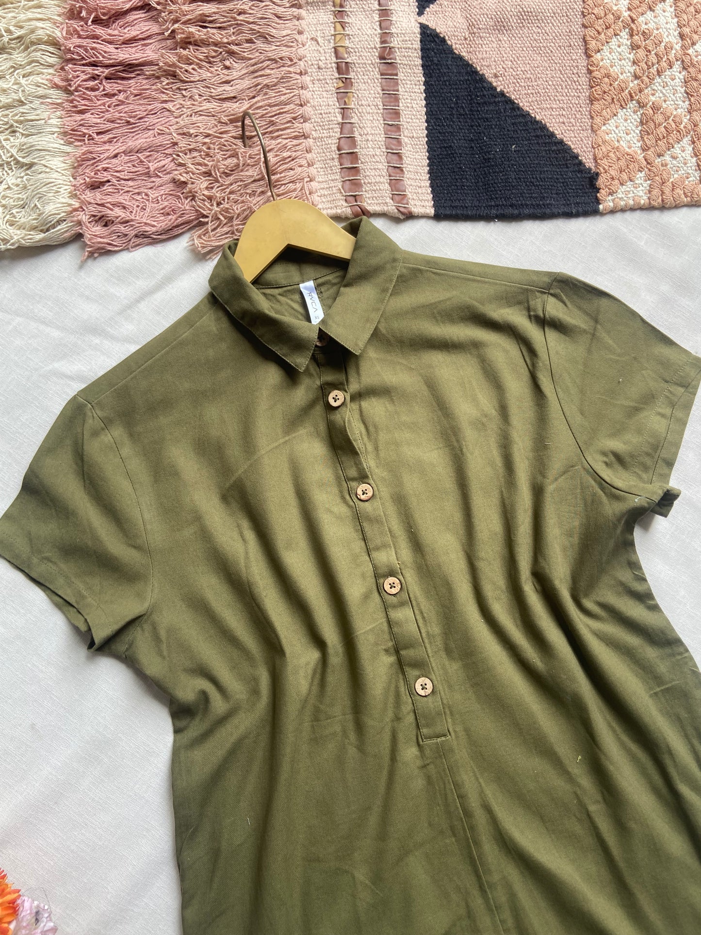 Olive Green Button-Down Shirt Tunic