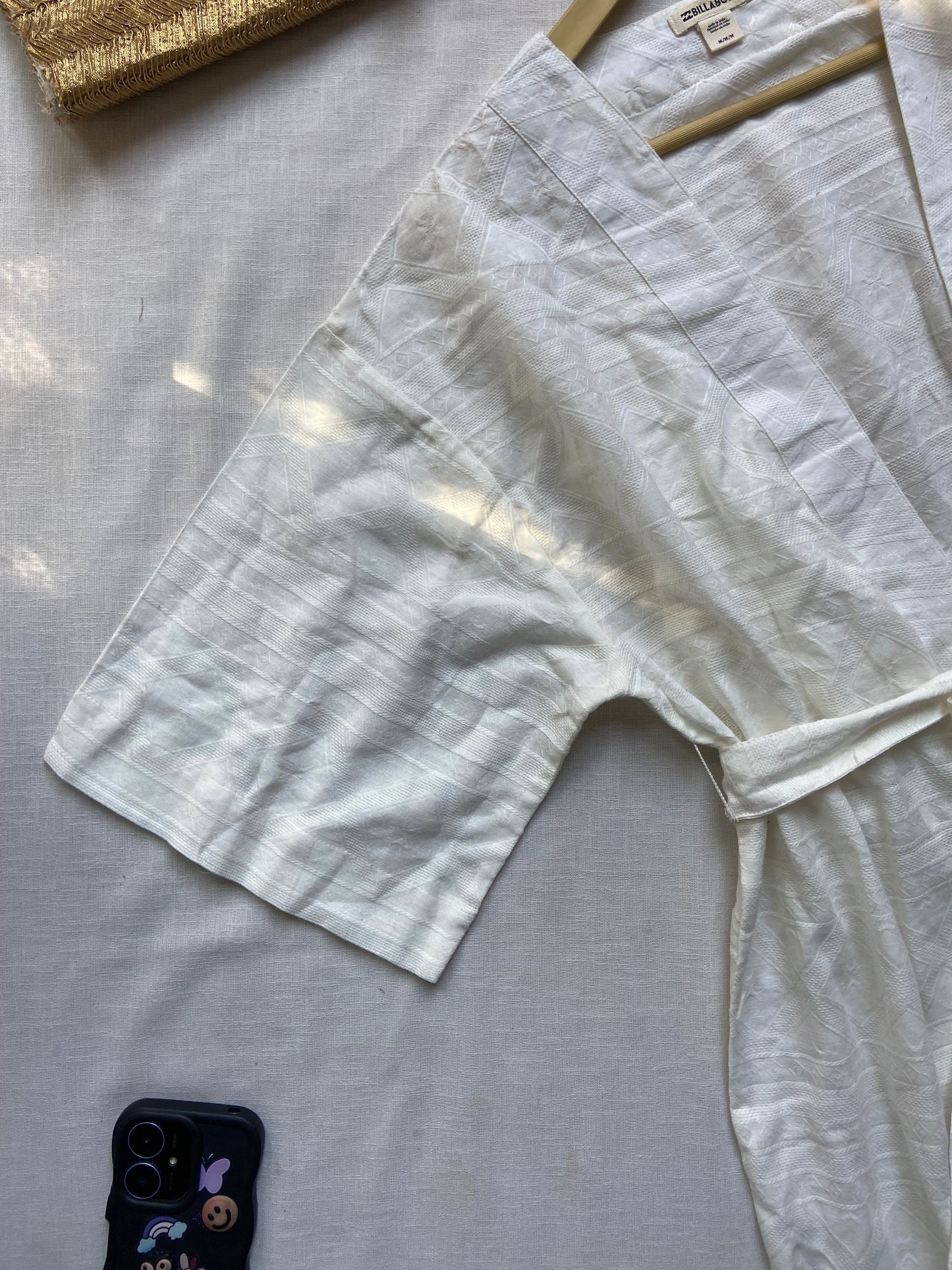 Women's White Cotton Kimono Shrug with Waist Tie