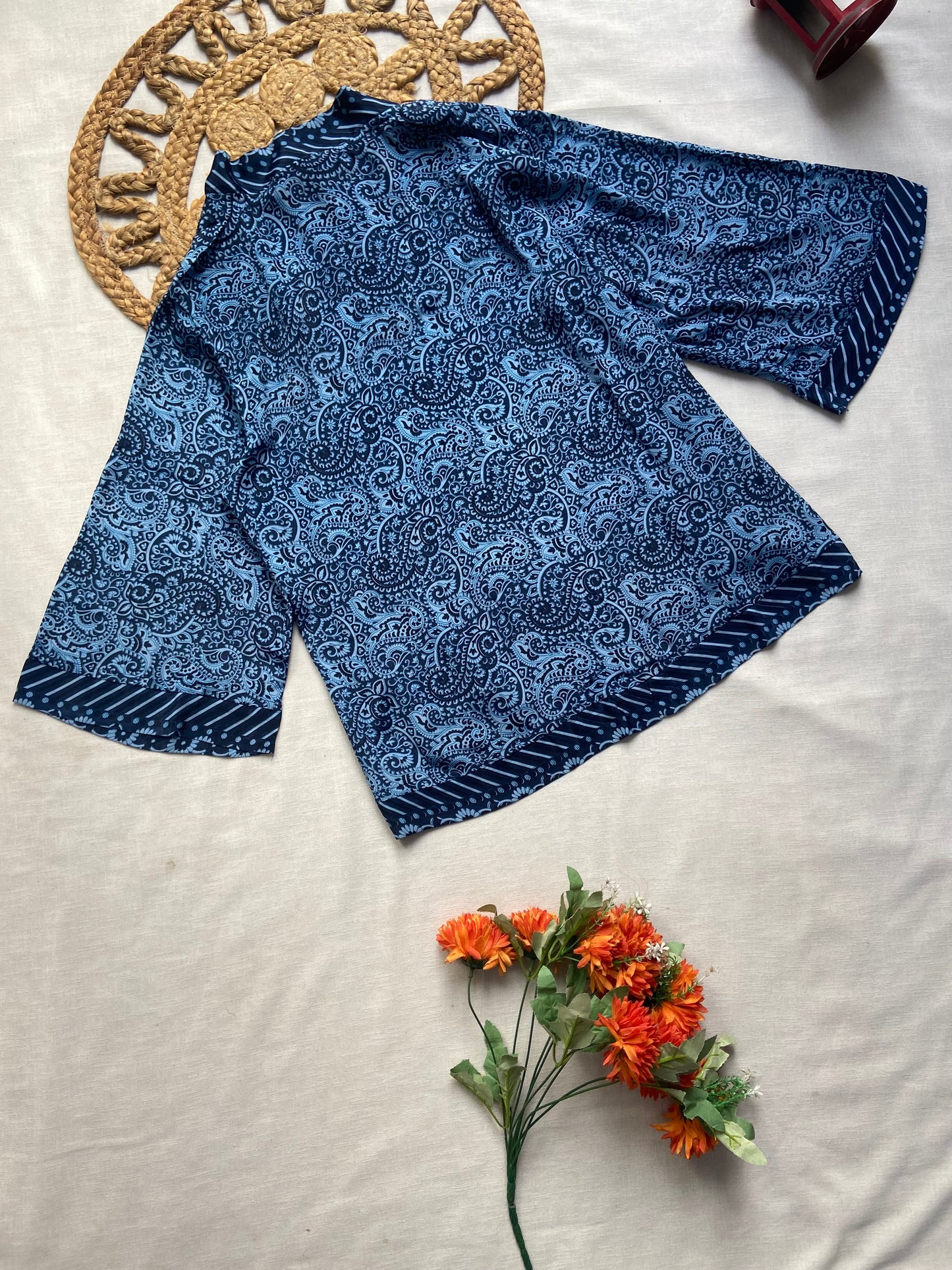Blue Printed Kimono Shrug for Women
