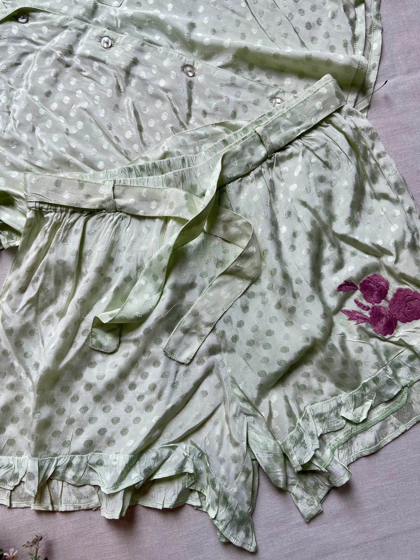 Mint Green Satin Polka Dot Nightwear Set