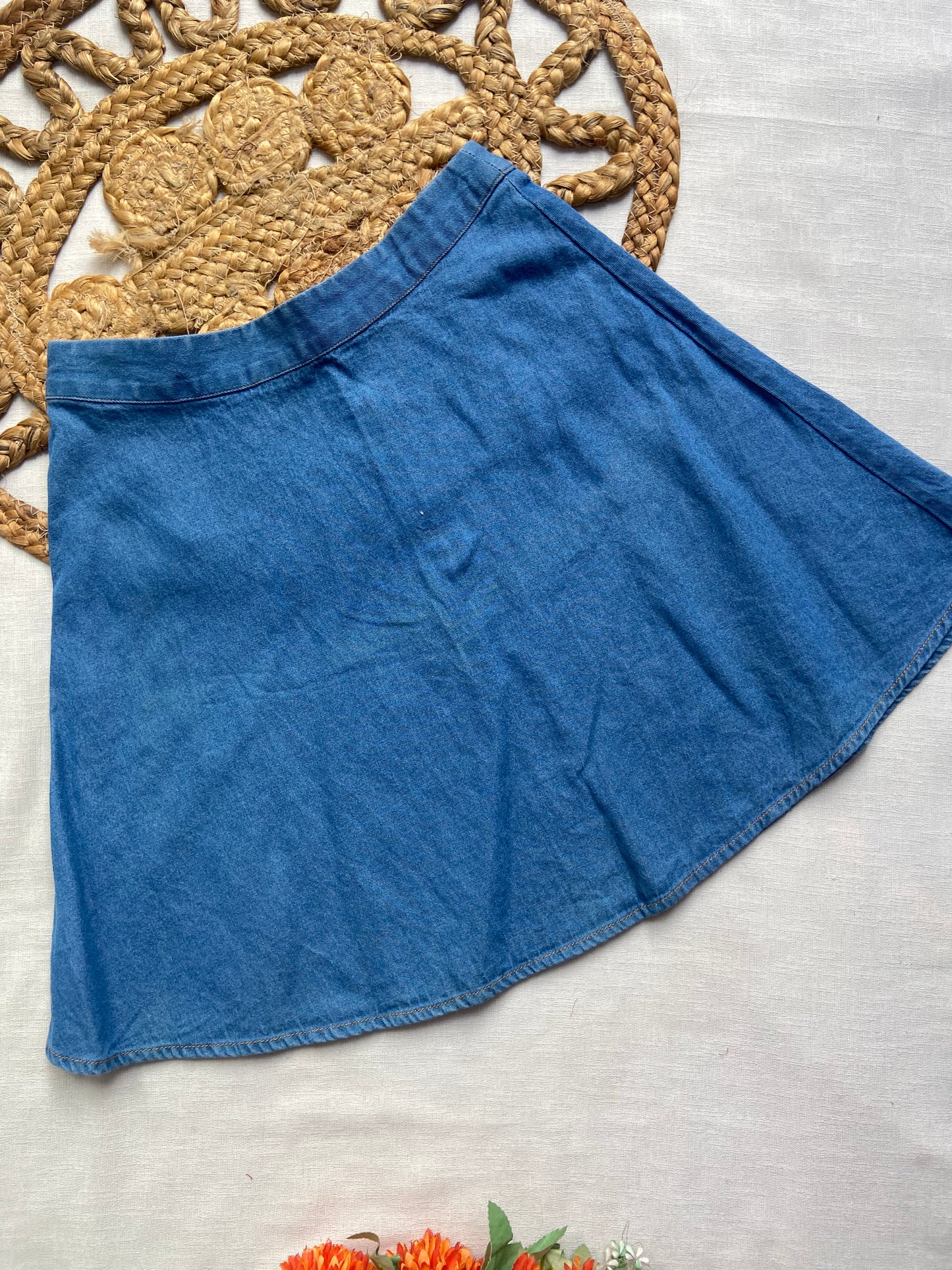 Blue Denim A-Line Mini Skirt for Women