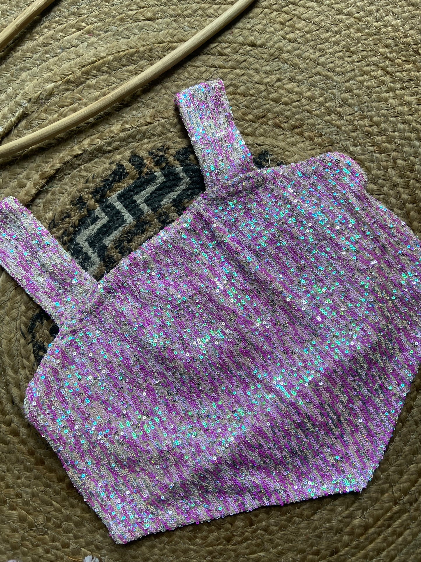 Women's Purple Sequin Sleeveless Party Crop Top