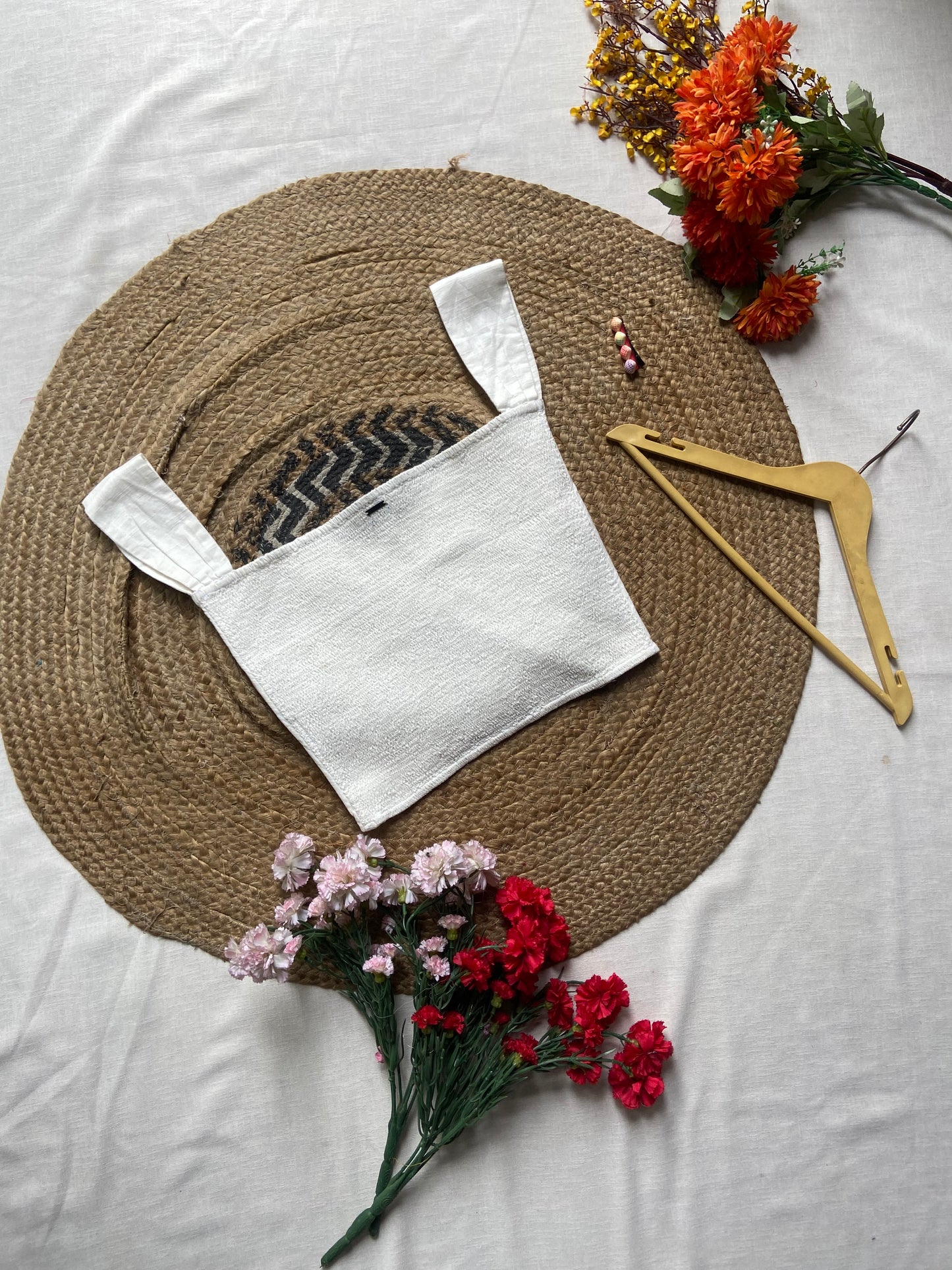 Women's White Sleeveless Cotton Crop Top with Square Neck