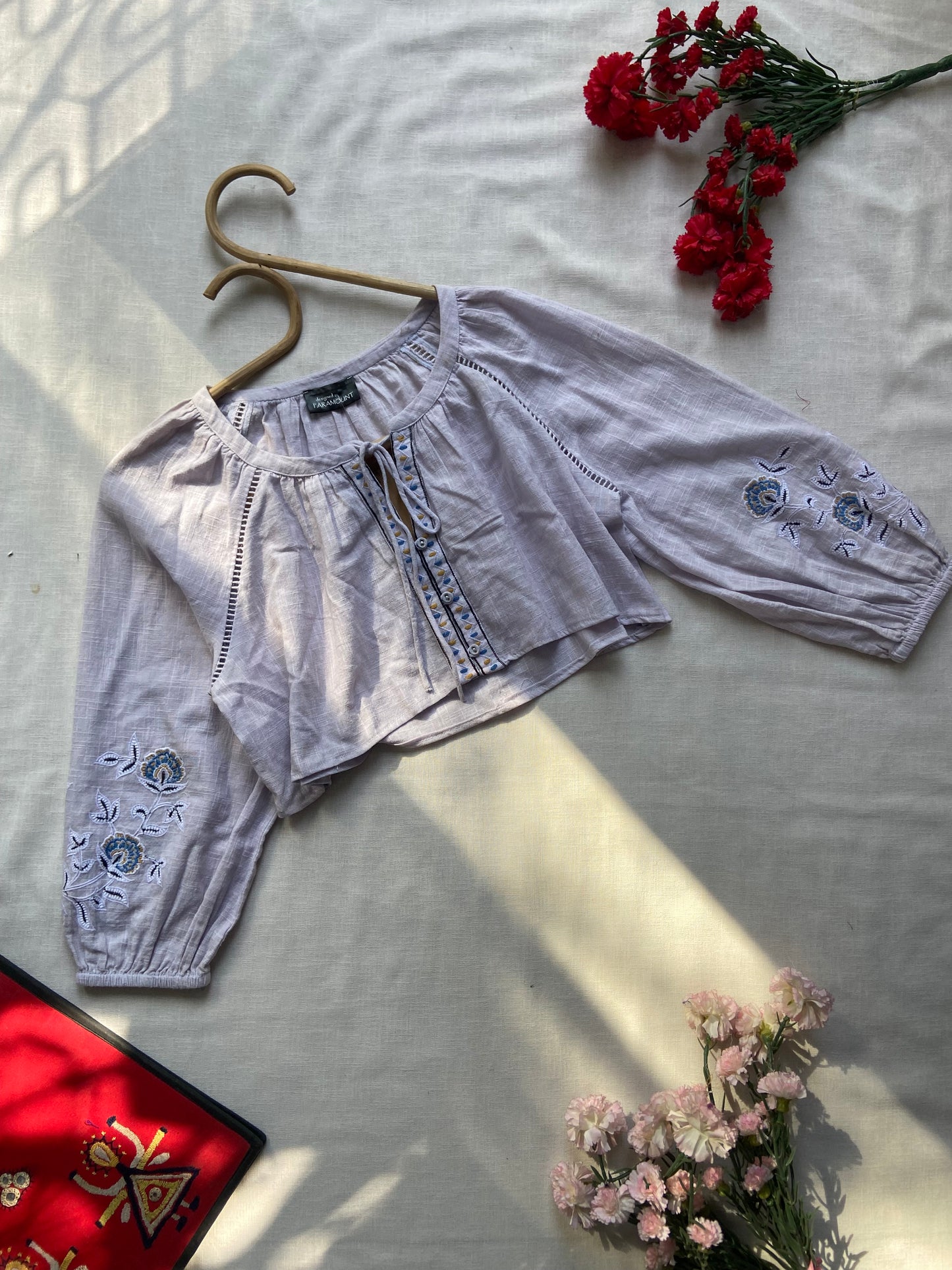 Embroidered Cotton Boho Crop Top – Lilac