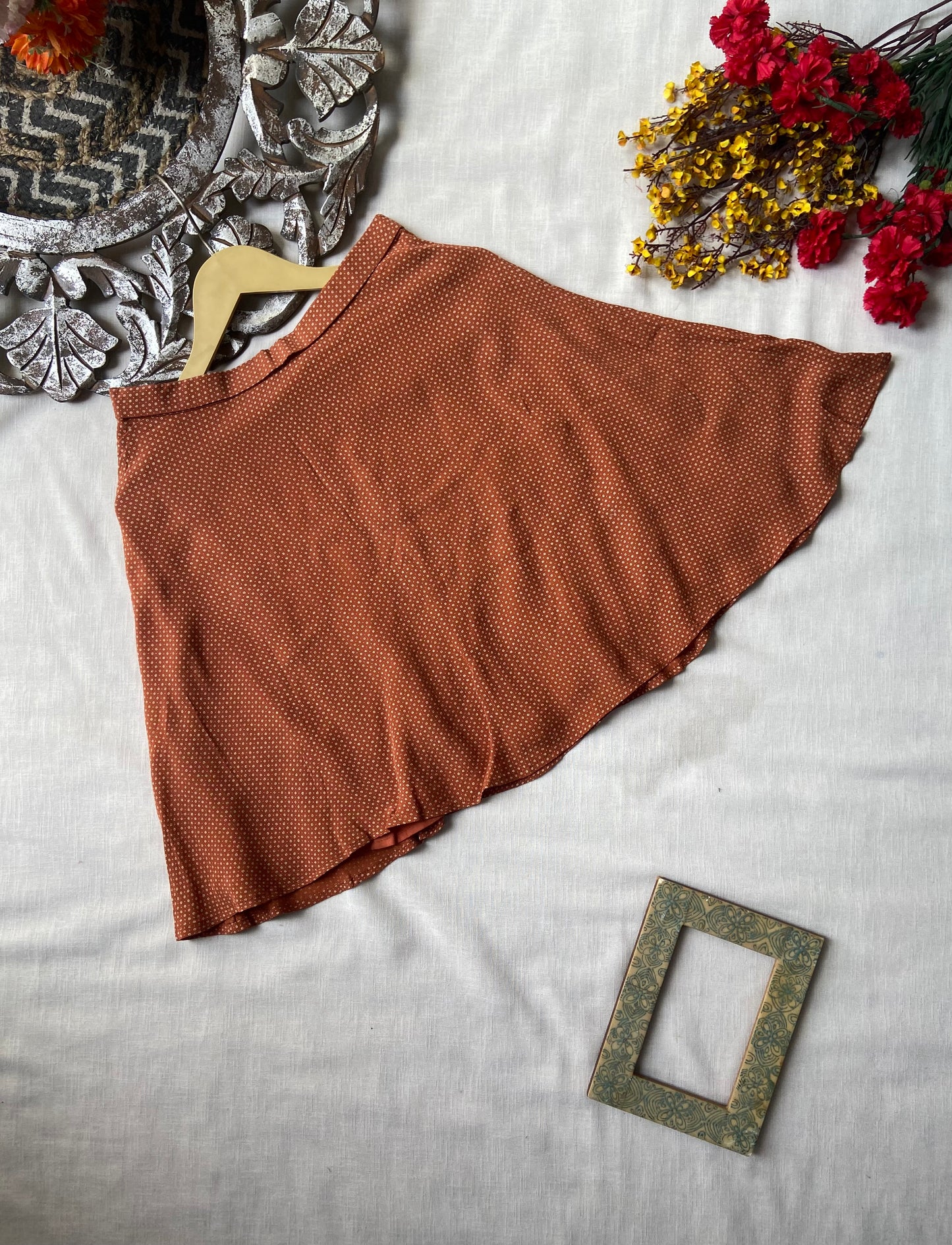 Rust Printed Short Skirt
