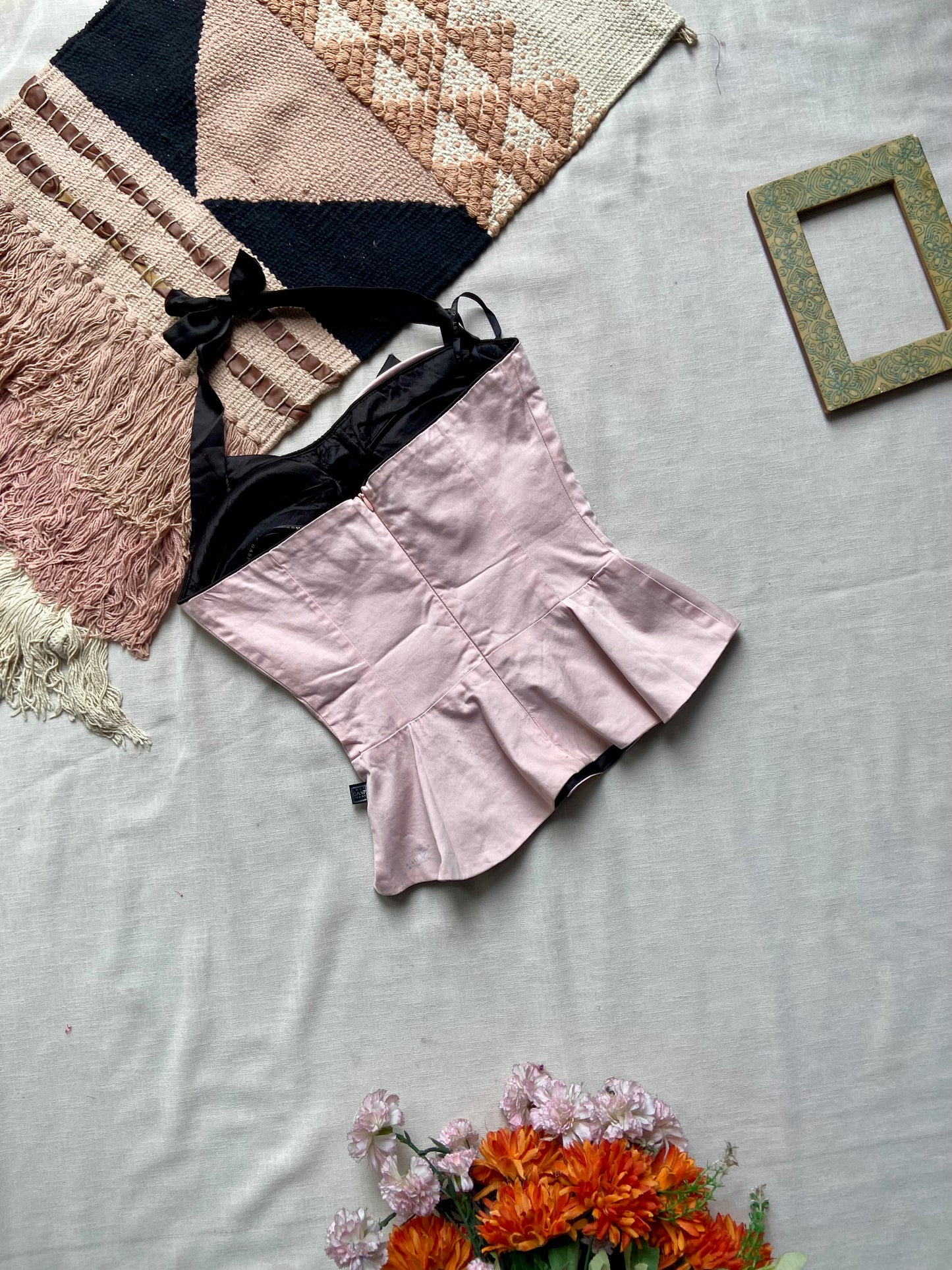 Blush Pink Peplum Top with Bow Detail