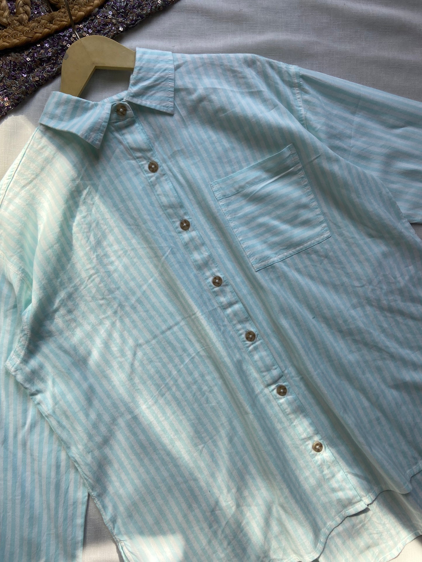 Men's Light Blue Striped Cotton Shirt