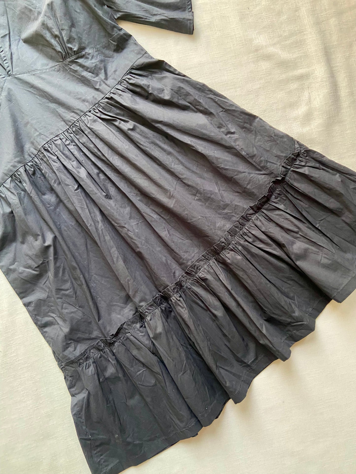 Black V-Neck Flared Midi Dress with Bell Sleeves